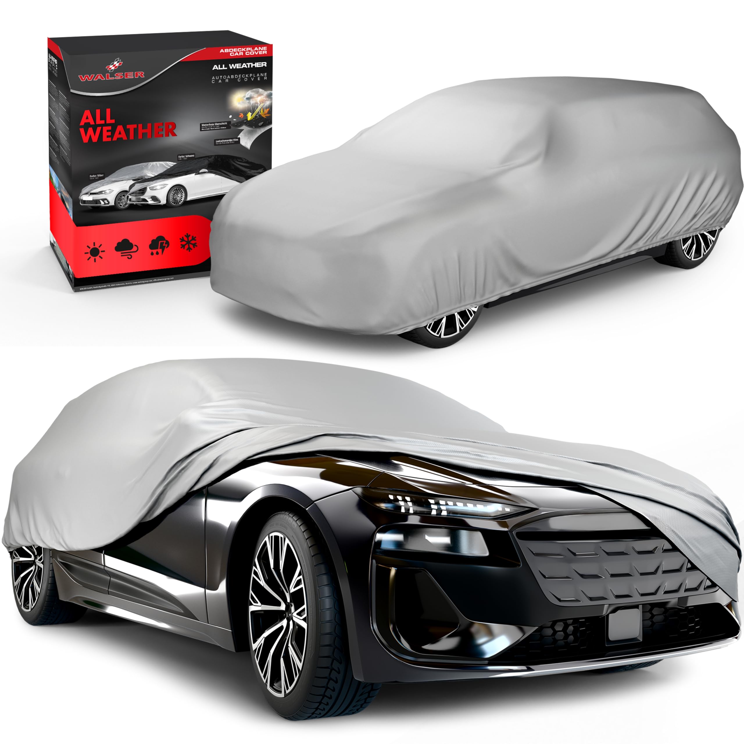 WALSER Telo Copriauto da Esterno All Weather - Telone Auto Station Wagon 100% Impermeabile e Resistente alle Intemperie, Protezione UV, Neve e Gelo, Misura 5, Argento