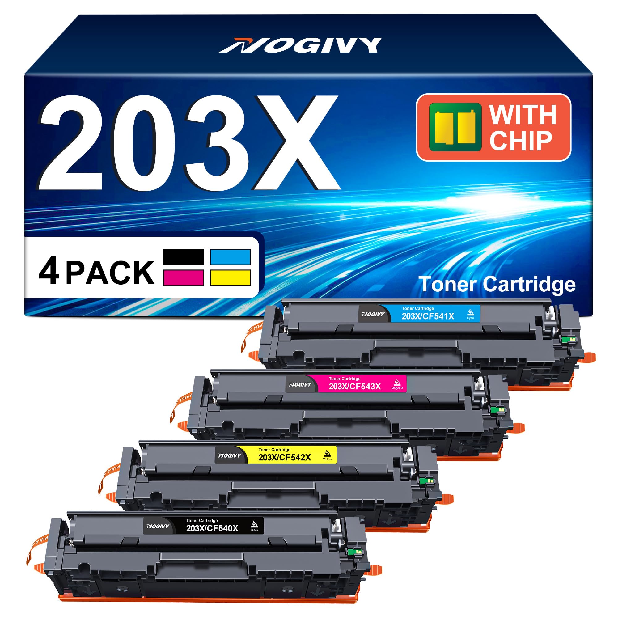 203X 203A Toner Kompatibel für HP 203X 203A CF540X für Color LaserJet Pro MFP M281fdw M281fdn M280nw M281cdw M254dw M254nw M254dn CF541X CF542X CF543X (Schwarz Cyan Yellow Magenta, 4er-Pack)