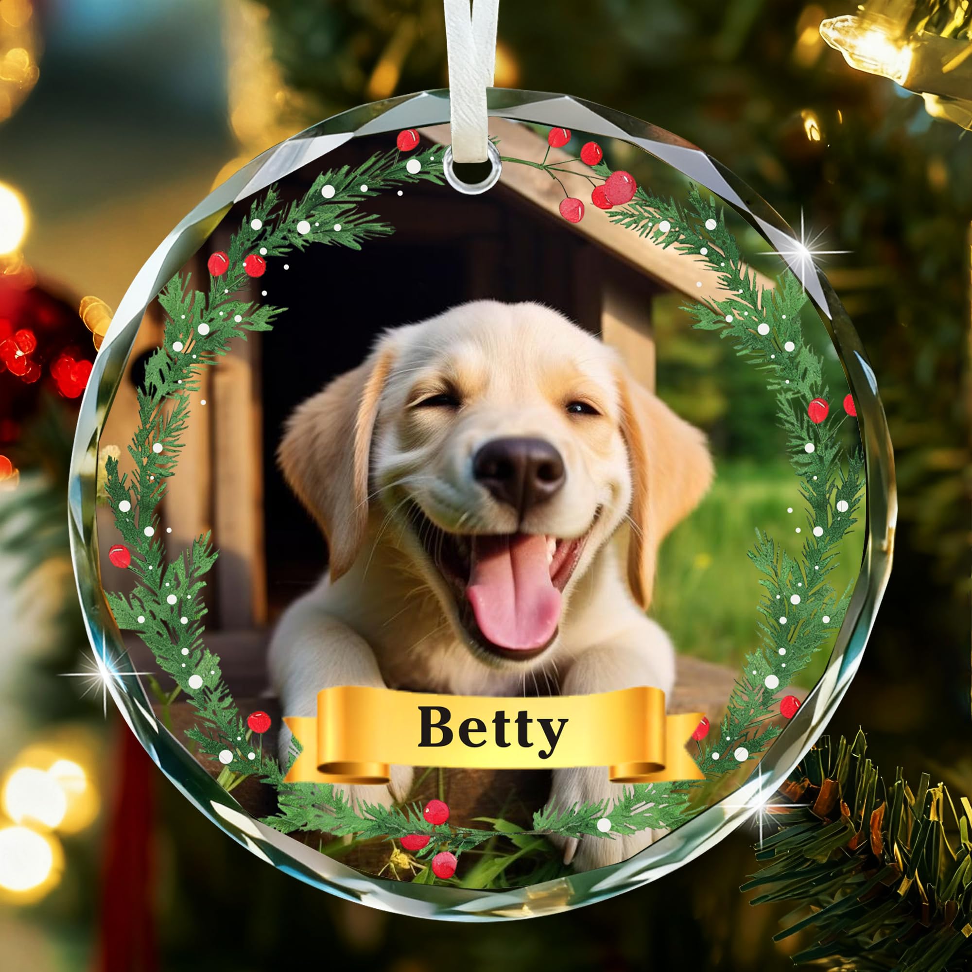 Personalised Dog Christmas Bauble, Pet Xmas Baubles with Photo, Custom Dog Ornaments for Christmas Tree Decorations, Acrylic Dogs Cat Memorial Xmas Bauble Gifts (Round) — image 1