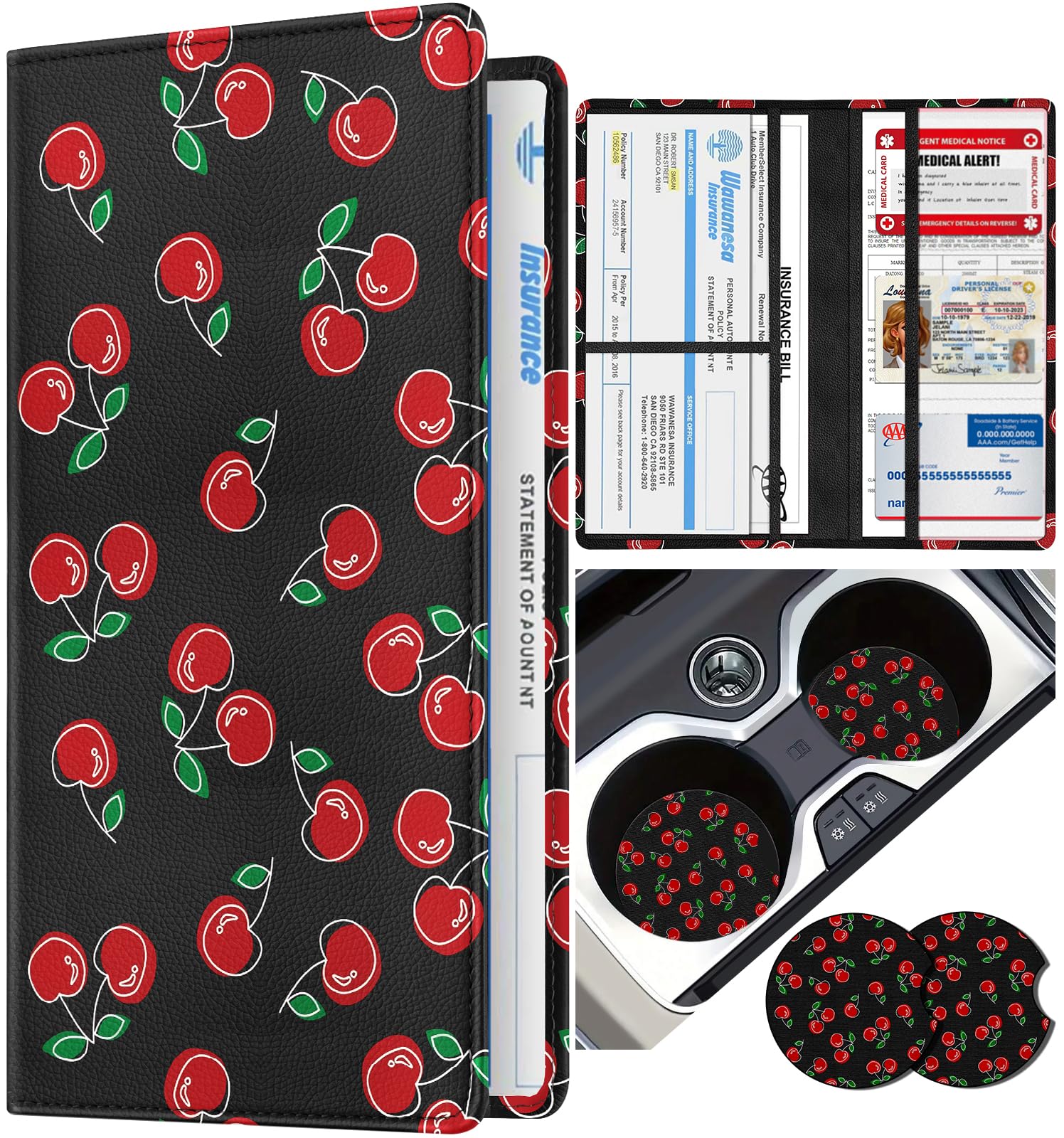 Slohif Car Registration and Insurance Card Holder with Magnetic Shut - Vehicle Glove Box Organizer Women Leather Automobile