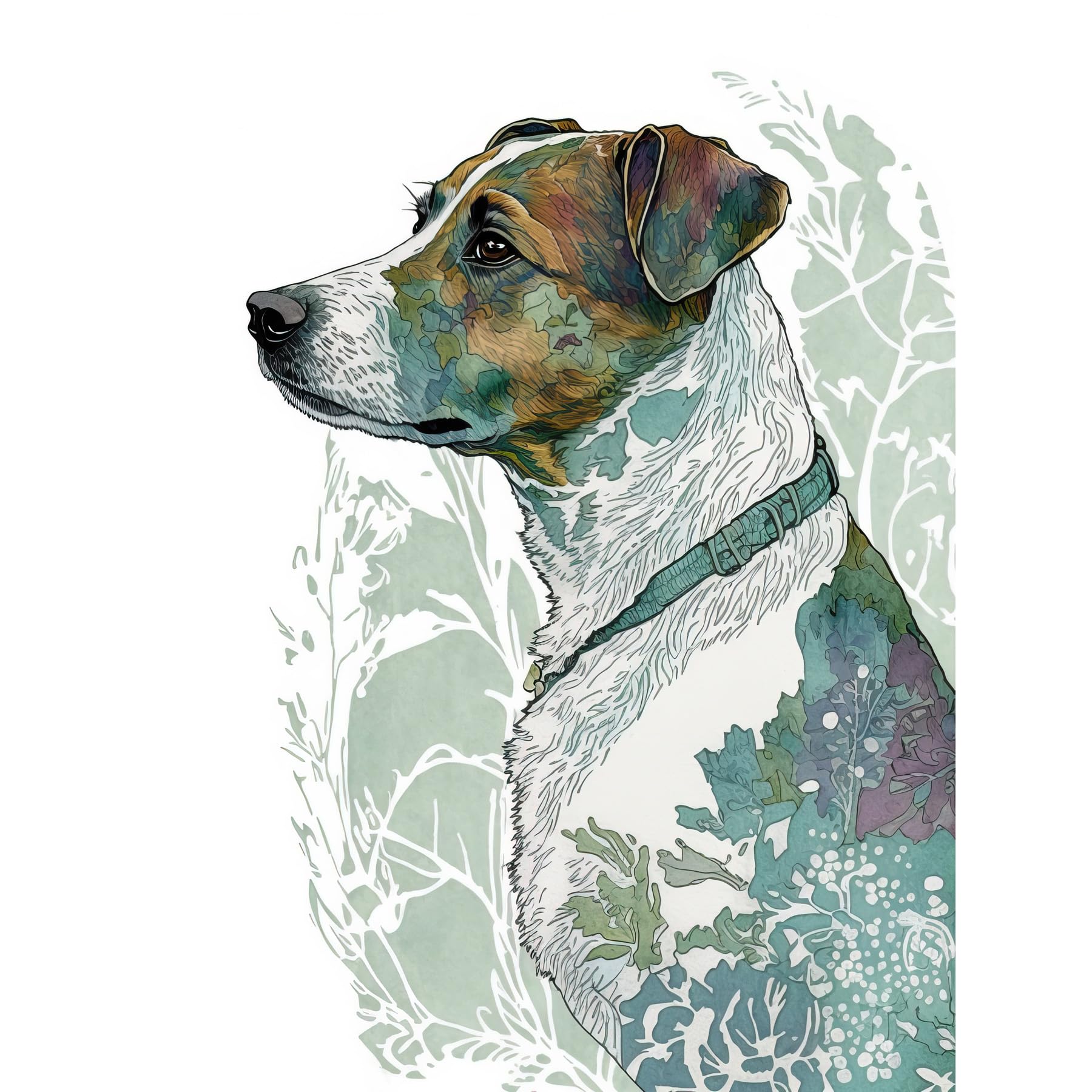 Artery8 Jack Russel Dog Modern Watercolour Portrait Illustration Extra Large XL Wall Art Poster Print