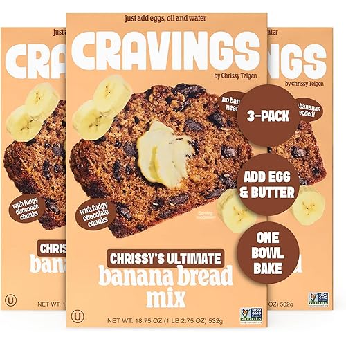 Cravings by Chrissy Teigen Banana Bread Mix - Just Add Eggs, Oil, Water - Banana Cake or Banana Muffin Mix (Pack of 3)