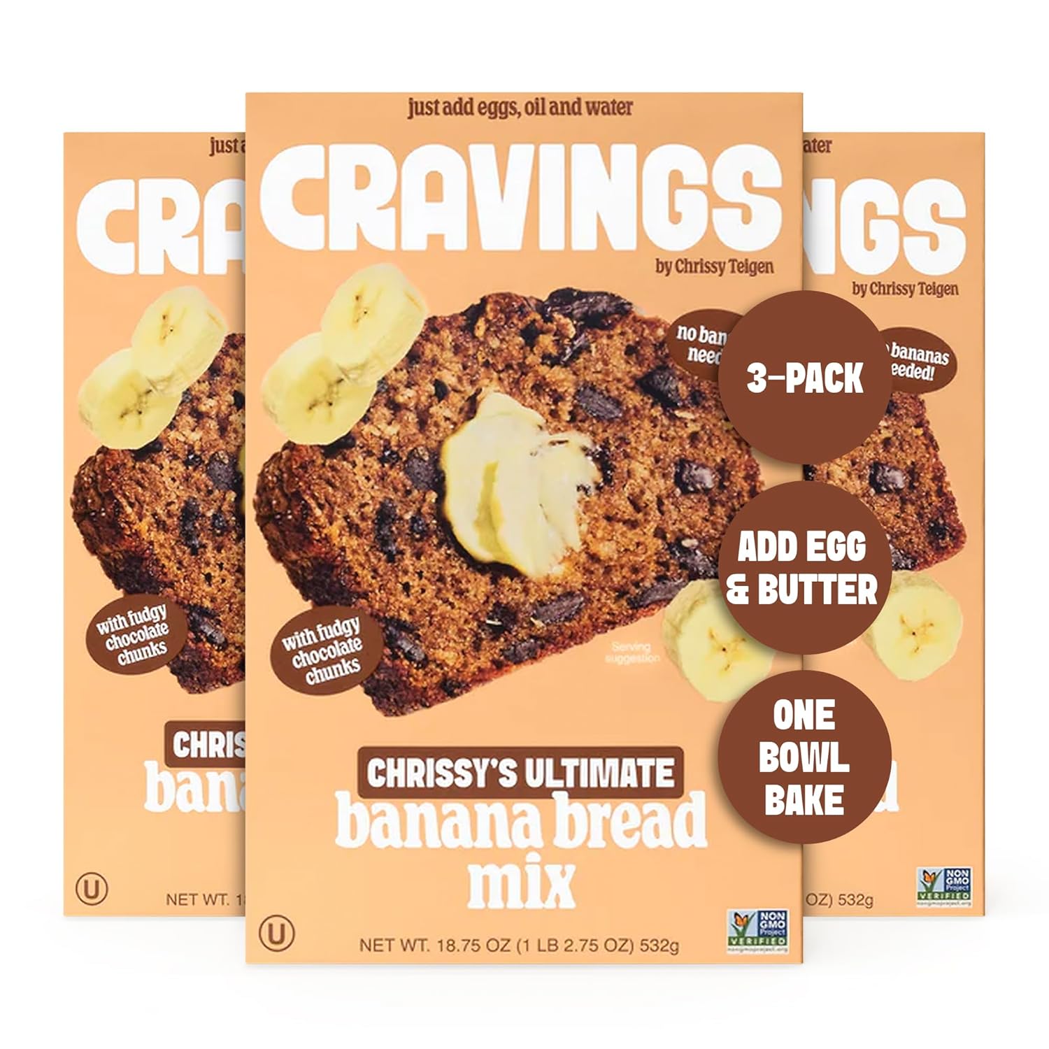 Cravings by Chrissy Teigen Banana Bread Mix - Just Add Eggs, Oil, Water - Banana Cake or Banana Muffin Mix (Pack of 3)