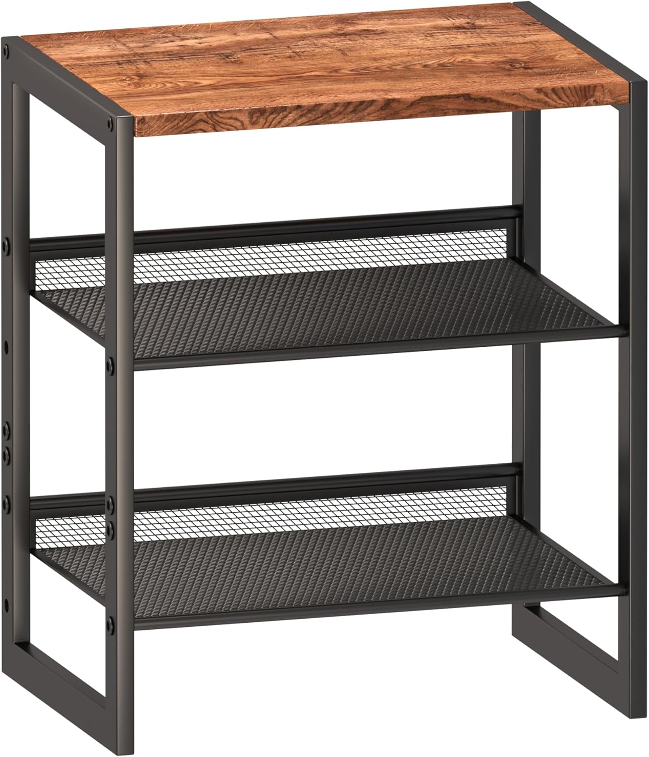 Narrow 4-Tier Shoe Rack, Slim Space-Saving Shelf with Decorative Wood Top & Steel Mesh, Entryway/Closet/Dorm Organizer, 16.5x11.8x27.9 Inches