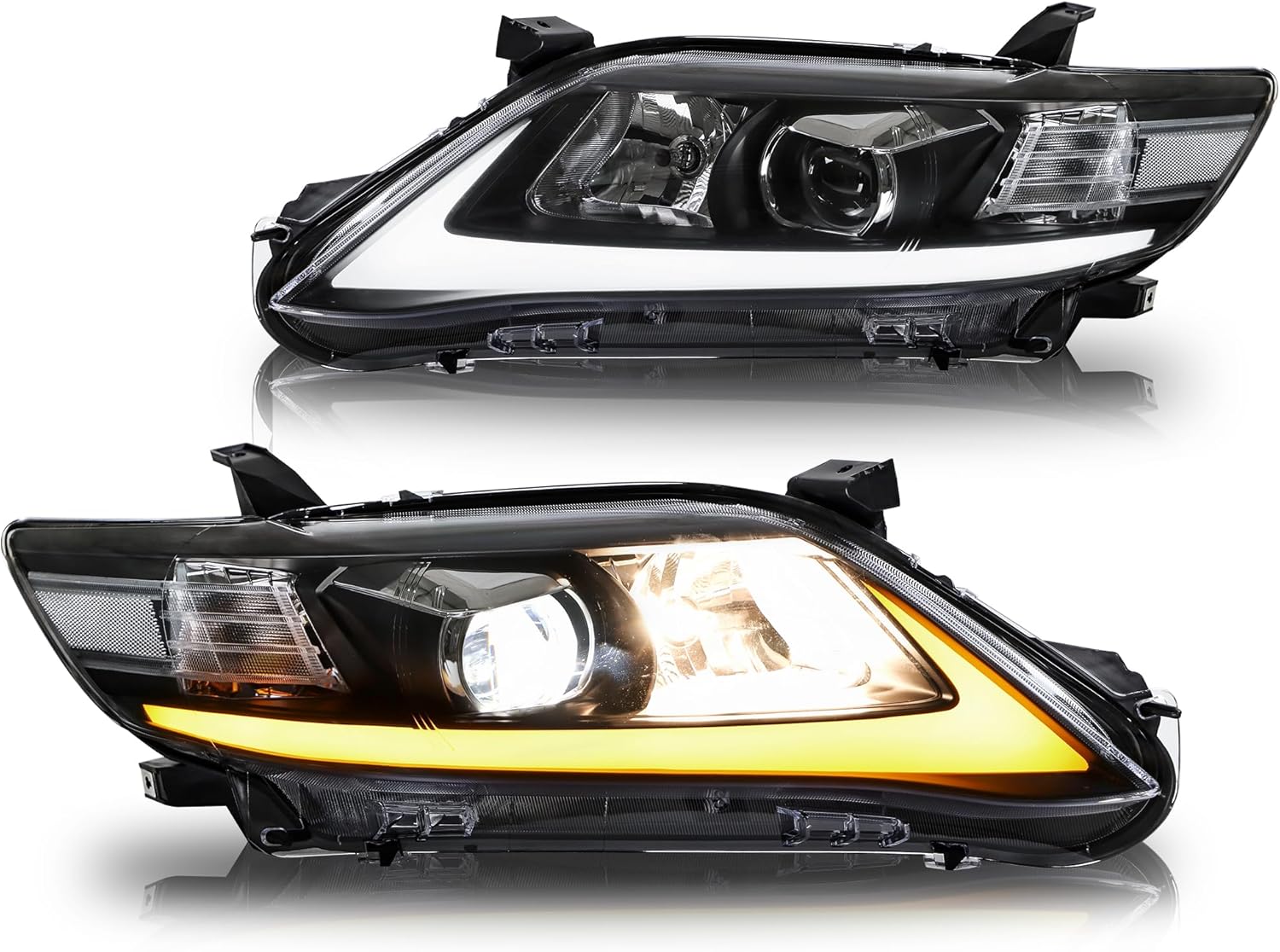 VLAND Headlights Assembly for 2010 2011 Toyota Camry Base, SE, LE, XLE Seden (US Version), Front Headlamp Assembly with Sequential Turn Signals, 1 Pair