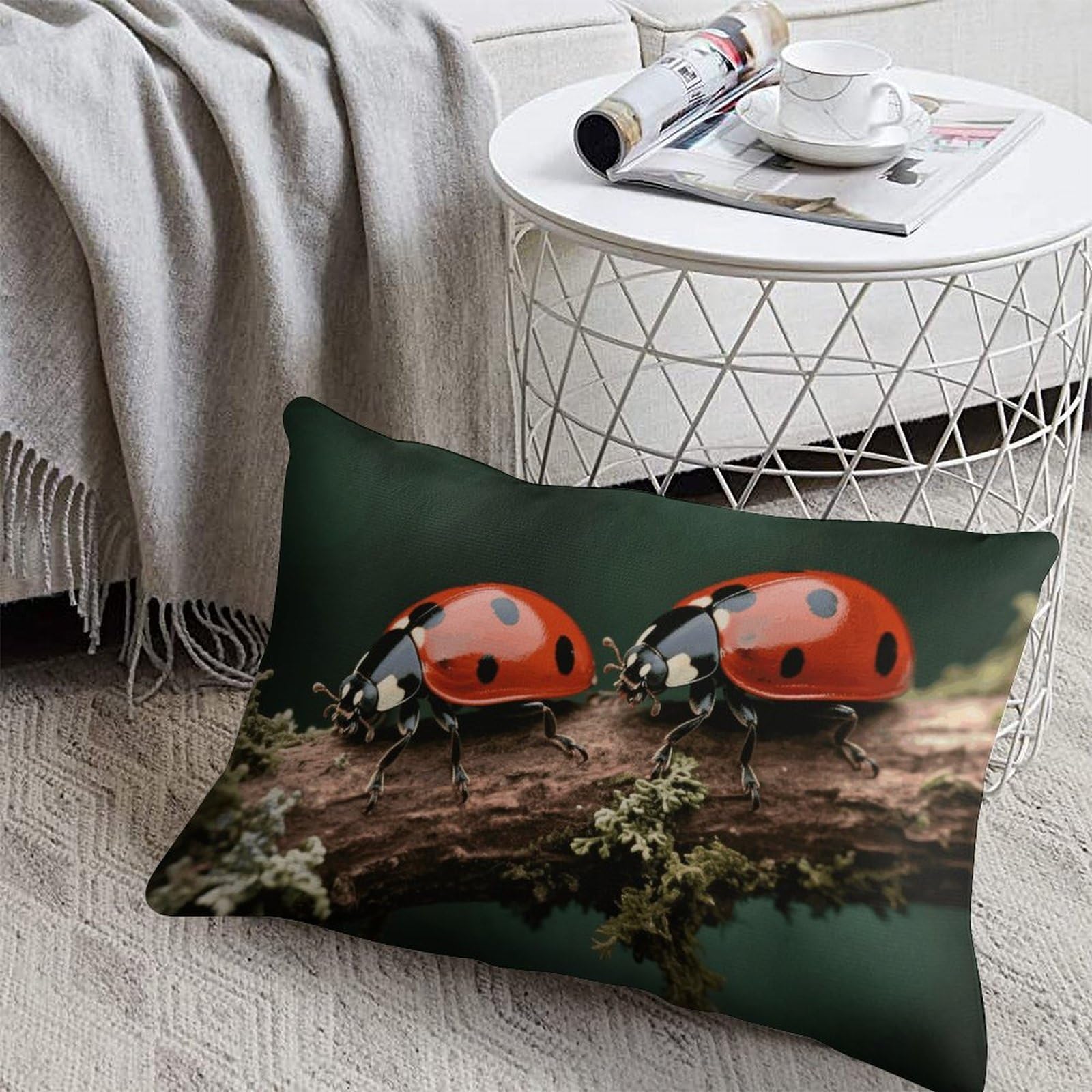 FodPand Decorative Throw Pillow Covers 8x12 Short Plush Ladybug Body Pillowcase Cushion Cases with Invisible Zipper Rectangle Lumbar Pillow Shells for Sofa Couch Chair Bed Home Decor