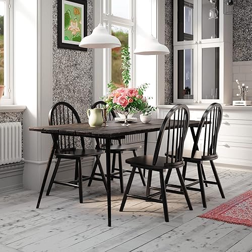 Miniatura 9 de POWERSTONE Juego de 2 sillas de comedor, sillas Windsor de madera con respaldo de husillo, silla de comedor de granja, silla de cocina, color blanco