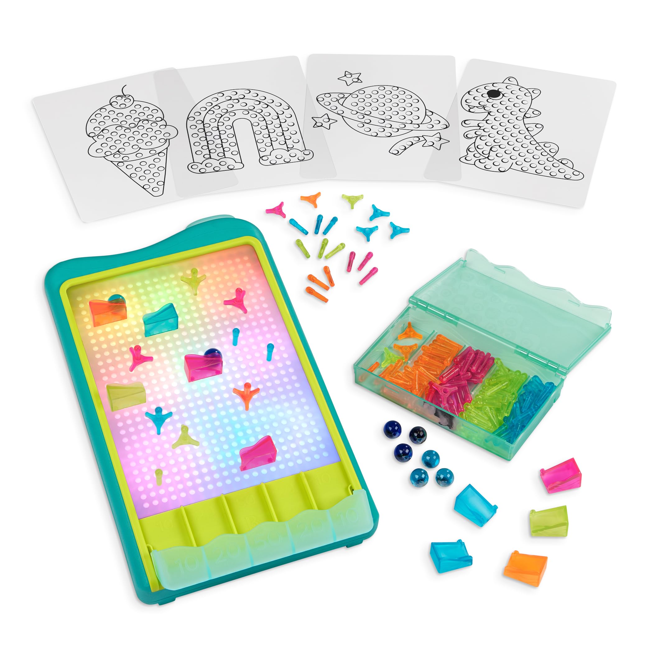 B. toys  Marble Run & Peg Board  Color-Changing Light Board  180pc Creative Art Toy  Toys for Toddlers, Kids  4 Years +  Light-Up Marble Drop