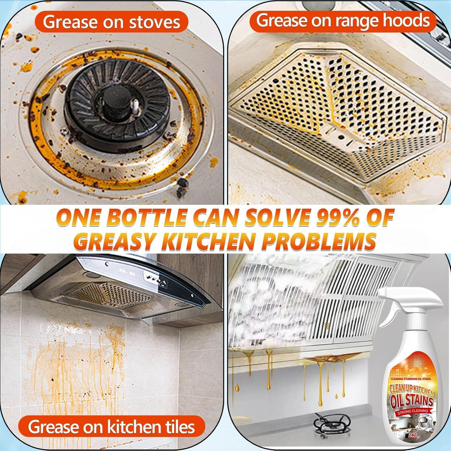 Heavy-Duty Kitchen Degreaser Foam Cleaner – Multipurpose Oil Stain Remover Spray, Kitchen Oil Multi Function Foam Cleaner Spray for Appliances Countertops Range Hoods