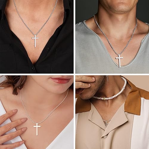 Miniatura 8 de Lazebox Jewelry Set for Men Women Boys Girls, Stainless Steel Cuban Link Chain Necklace 18inch and Stainless Steel Cross Pendant Necklace 24inch