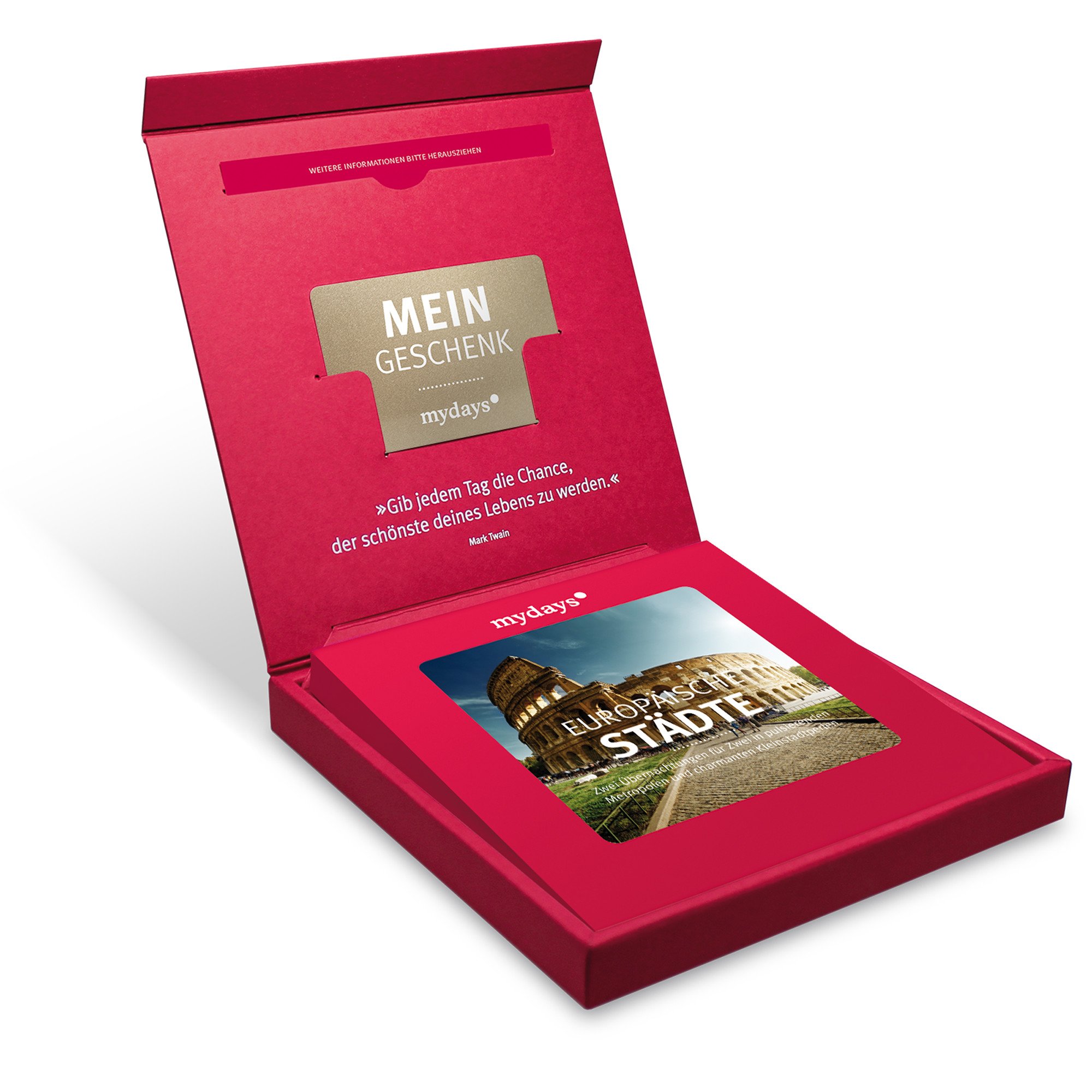Hotel-Gutschein / mydays / EUROPÄISCHE STÄDTE / 2 Übernachtungen inklusive Frühstück 2 Personen / über 30 Hotels / Geschenkidee für Paare / Inklusive Geschenkbox
