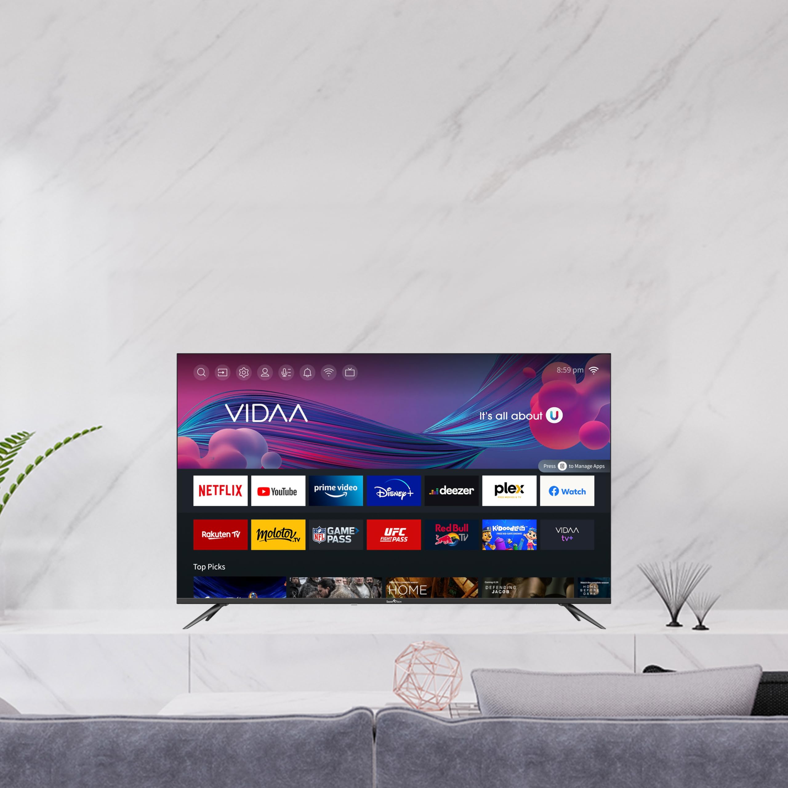 Smart Tech TV LED 4K UHD 55' (139cm) 55UV10V1 VIDAA 3xHDMI 2xUSB Store Mode Hotel Mode 55 Zoll – Bild 6