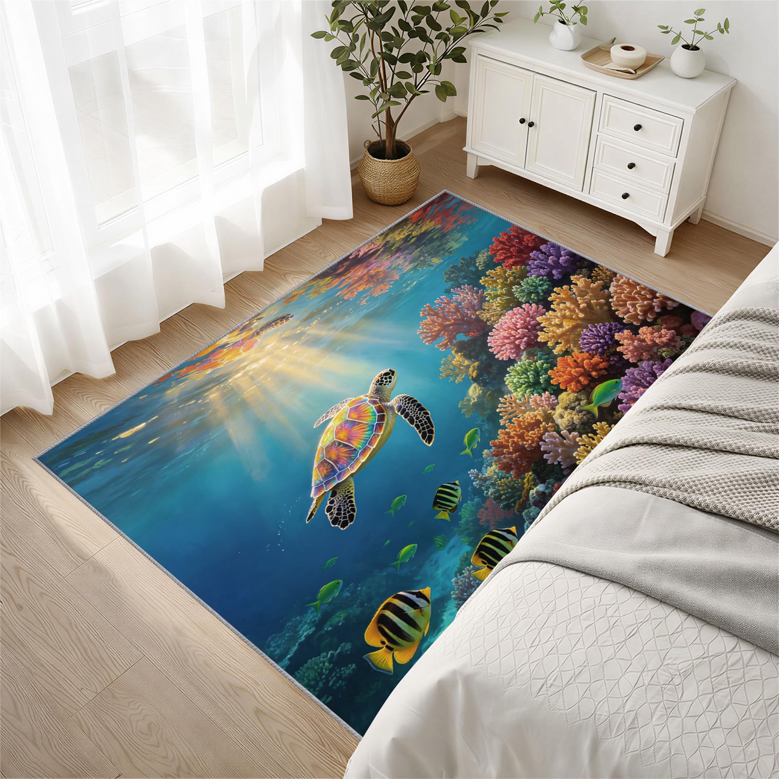Ozean Teppich 90x120cm Bunte Regenbogen Schildkröte Kinderteppich