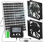 25W Solar Fan for Chicken Coop with Battery, Solar Exhaust Fan for Shed & Greenhouse, 3 Modes Controller (Continuous/Timer/Motion Sensor), Solar Powered Fan for Intake or Exhaust Vent Cooling