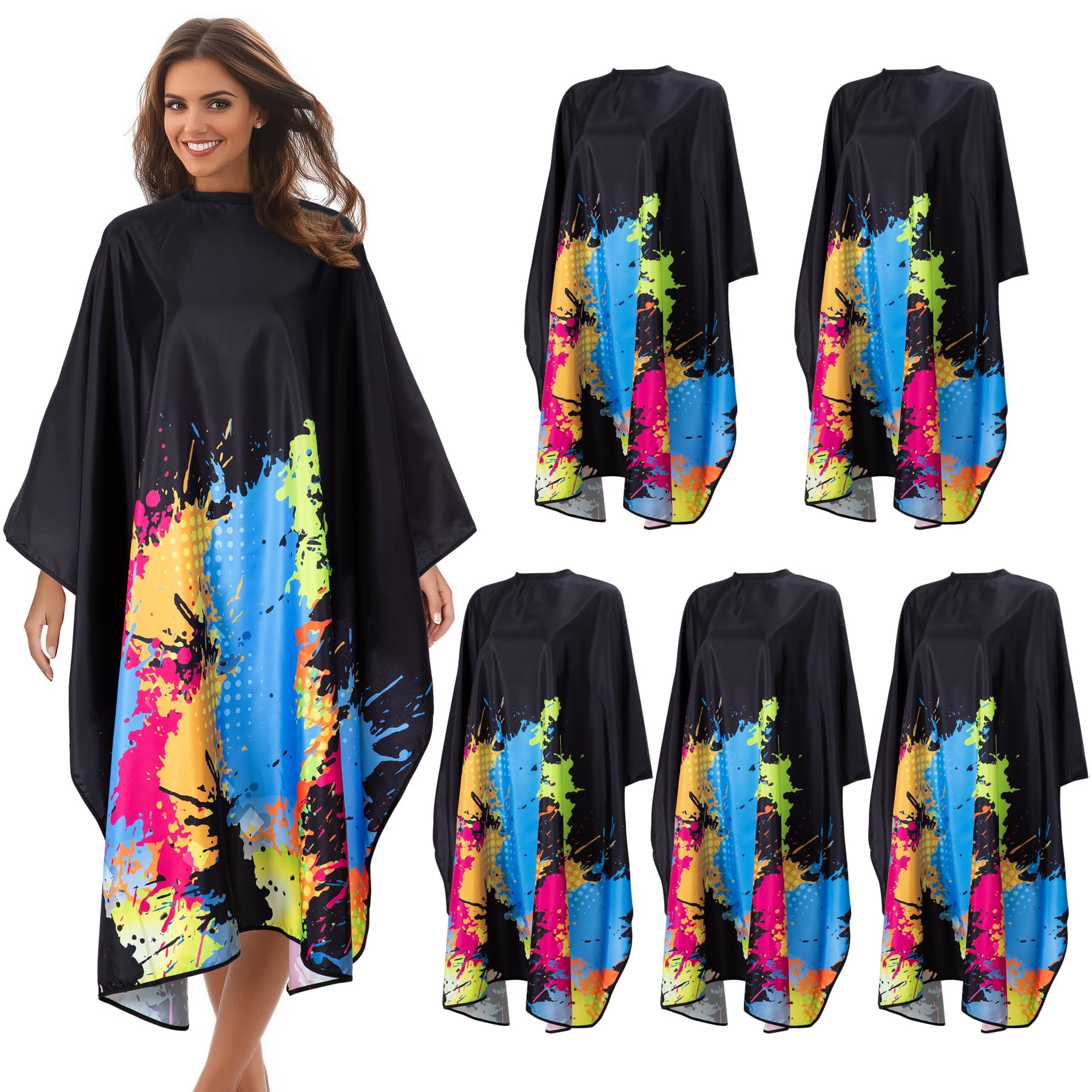 BSFHH Professional Salon Cape Polyester Barber Cape Hair Cut Capes,54”x62” (Colorful, 5 Pack)