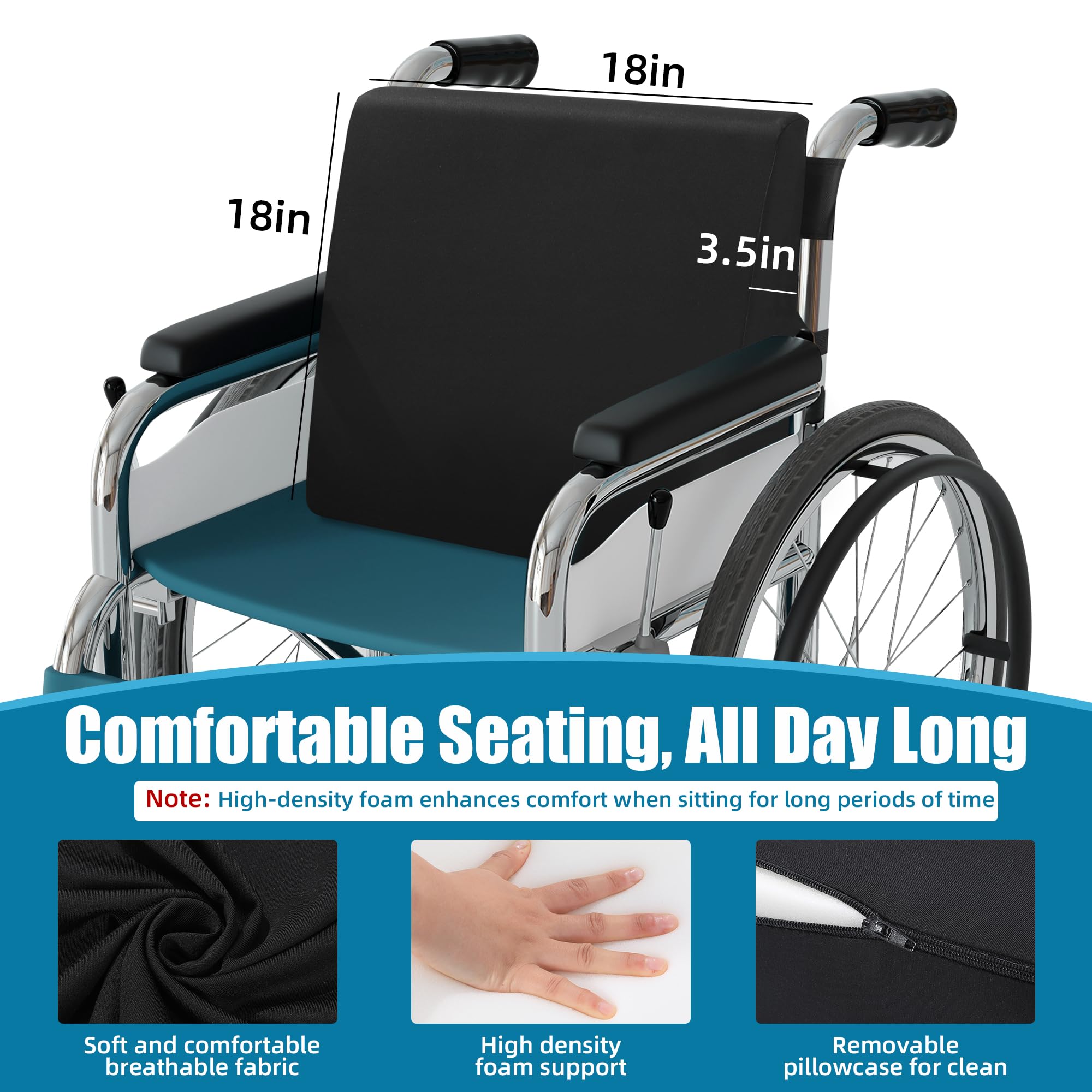BALAPET Cojín de respaldo para silla de ruedas, cojines de 3.5 pulgadas de grosor para silla de ruedas, diseño ergonómico, almohada lumbar para sentarse durante mucho tiempo, reduce la presión de la
