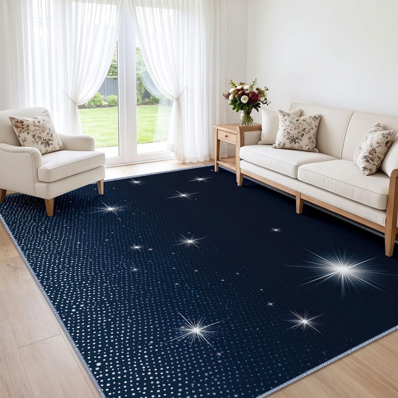 Generisch Tappeto per soggiorno, lavabile, 200 x 300 cm, morbido antiscivolo, in lana sintetica, a pelo corto, romantico, cielo stellato, per camera da letto, sala da pranzo, ufficio