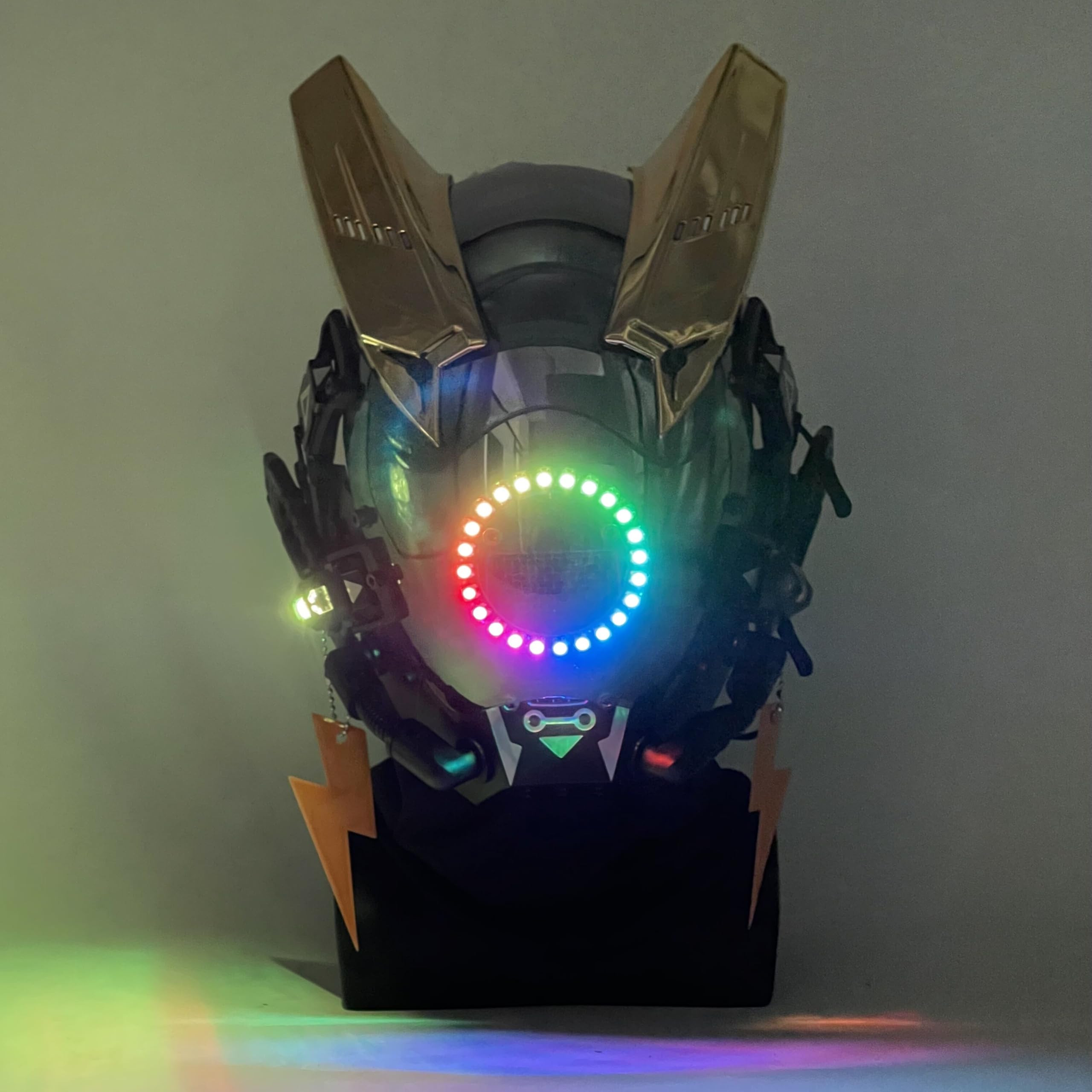 Masque punk futuriste réglable M-Clasp Series avec lumière bleue LED pour Halloween, soirées à thème et festivals de musique