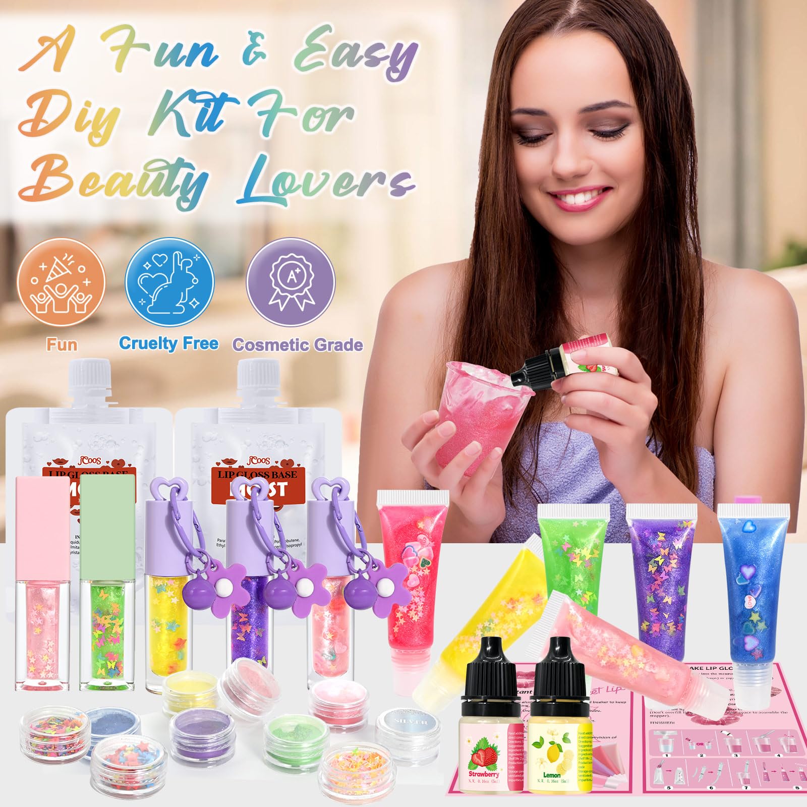 JUYRLE Lipgloss Selber Lippenstift Making Kit, Kreative Bastelset Erwachsene DIY Set Mädchen Selber Machen, Ungiftig Lip Gloss Kosmetik Make up, Als Geschenk für Frauen