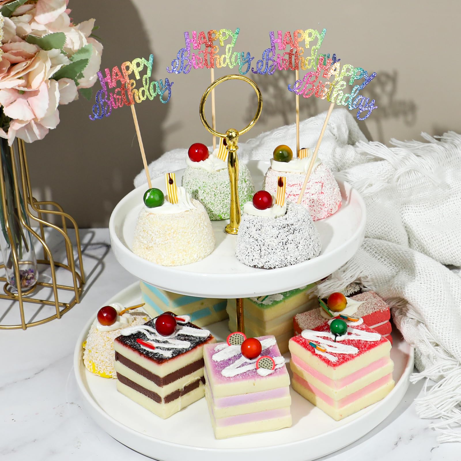 Amazon.co.jp: Happy Birthdayカップケーキトッパー、24個 カラフルな
