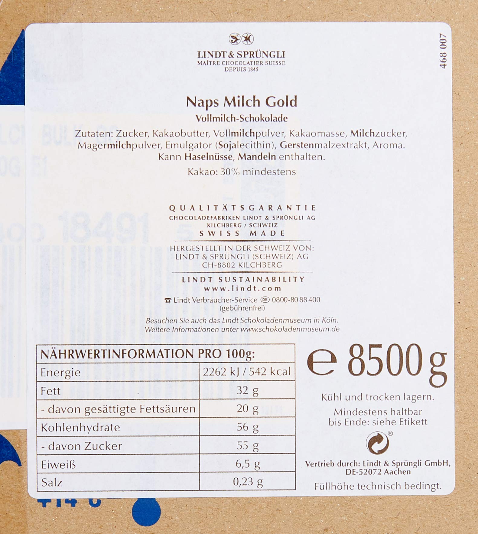 Lindt Naps Milch Gold, 1393 Stück, 1er Pack (1 x 8.5 kg)