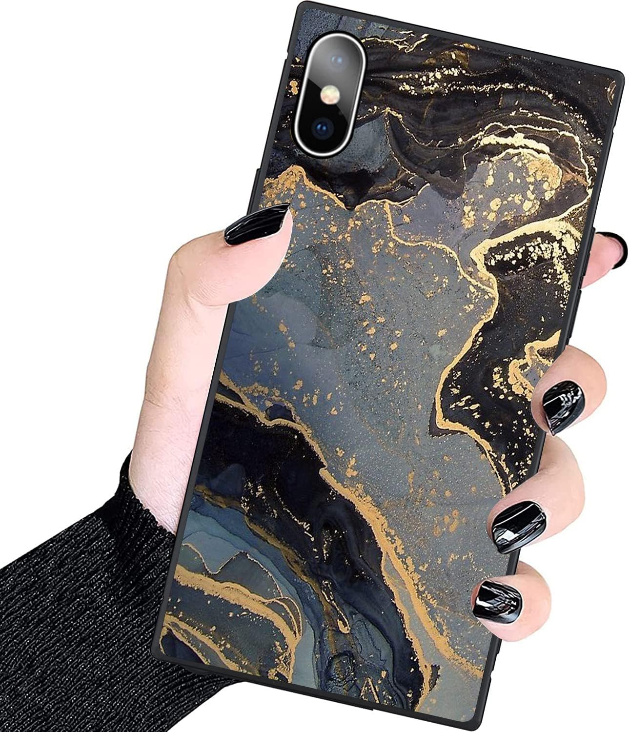 Luxury Square Case for iPhone Xs,Gold Black Marble Kenya Ubuy