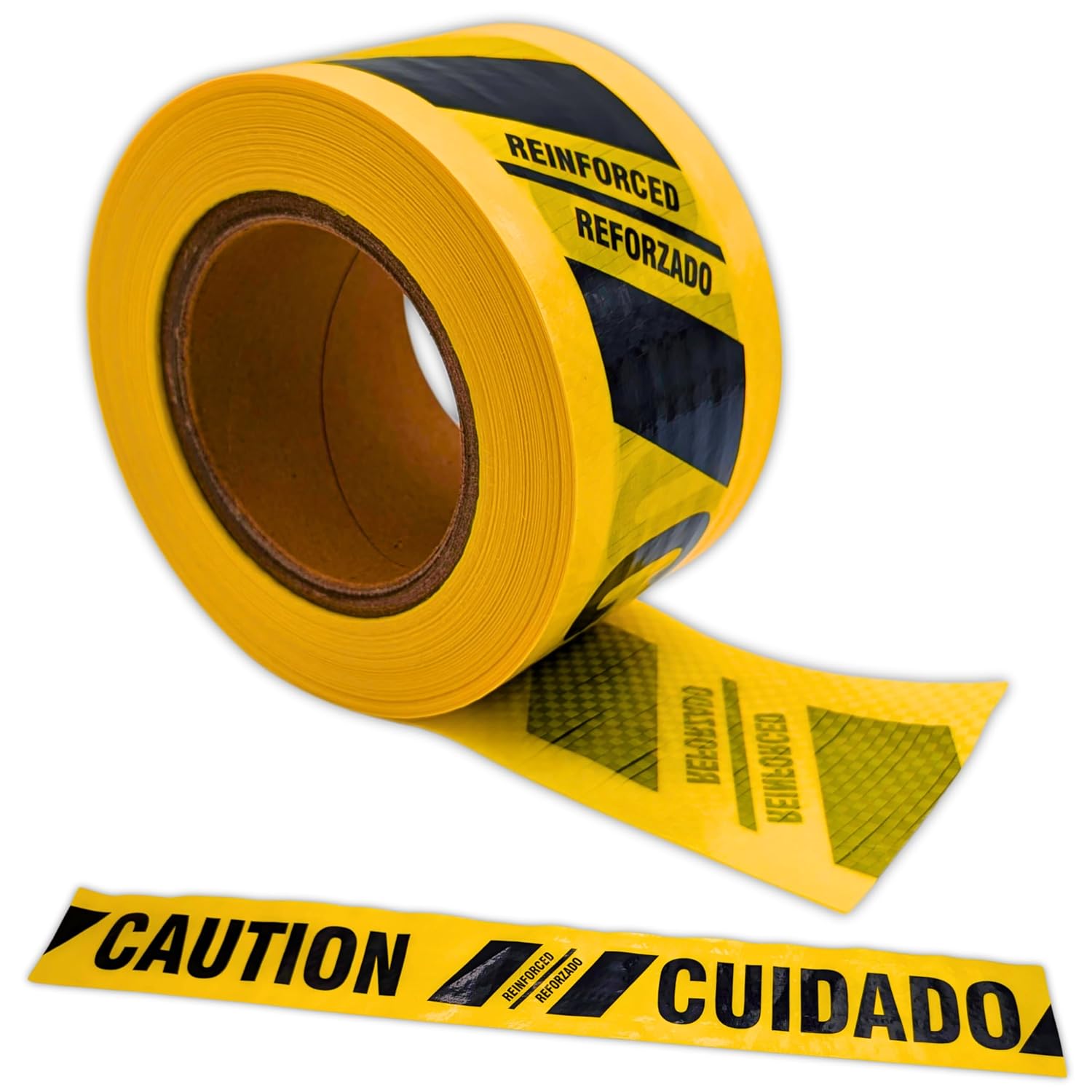 ACE Supply Reinforced Barricade Tape - Yellow Caution Tape 4 Pack - 3" x300'x5mil - Barricade Tapes for Construction, Utility, Crowd Control, and Emergency Services