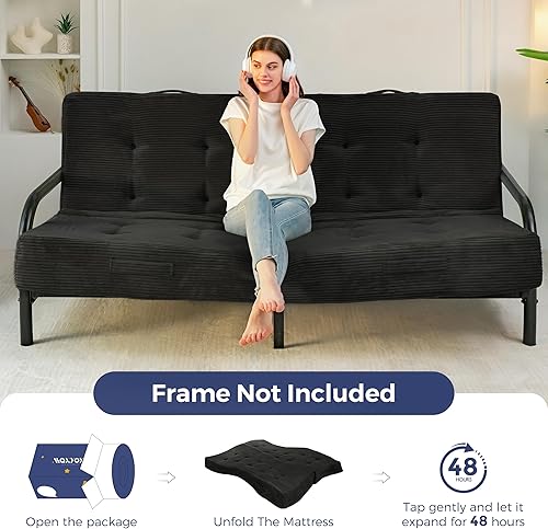 Miniatura 6 de MAXYOYO Colchón futón de tamaño matrimonial de 8 pulgadas con asas, sofá cama plegable copetudo (marco no incluido), colchón plegable versátil para