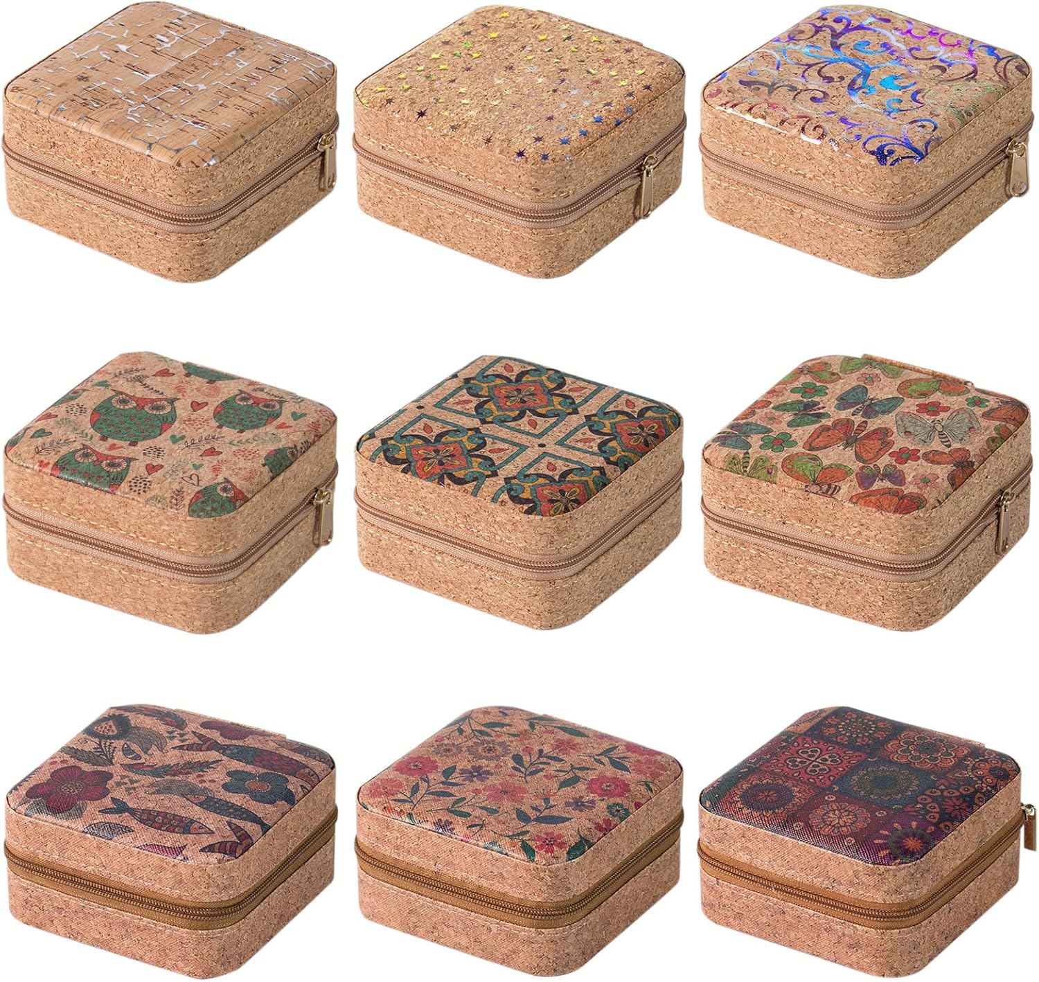 9 Pack Travel Jewelry Box Gifts for Pooja Bridesmaid Mini Jewelry Travel Case Box Bulk Jewelry Boxes Small Earring Storage Organizer