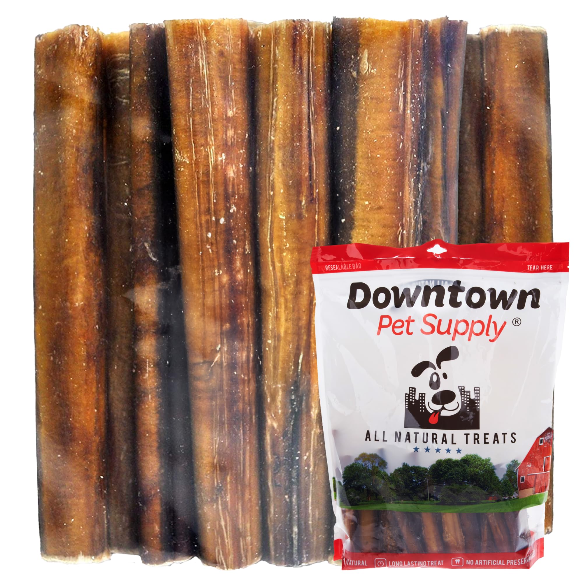 Downtown Pet Supply Jumbo Bully Sticks for Dogs - Natural Beef Chews, Low-Odor & Rawhide-Free, Long Lasting Dog Treats for Aggressive Chewers -