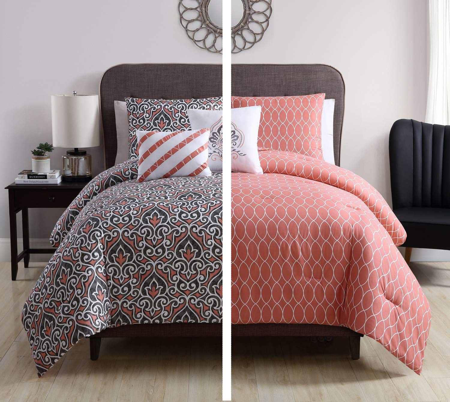 GlobalNiche® VCNY Home Corliss Reversible5 Piece Bedding Comforter Set, King, Coral