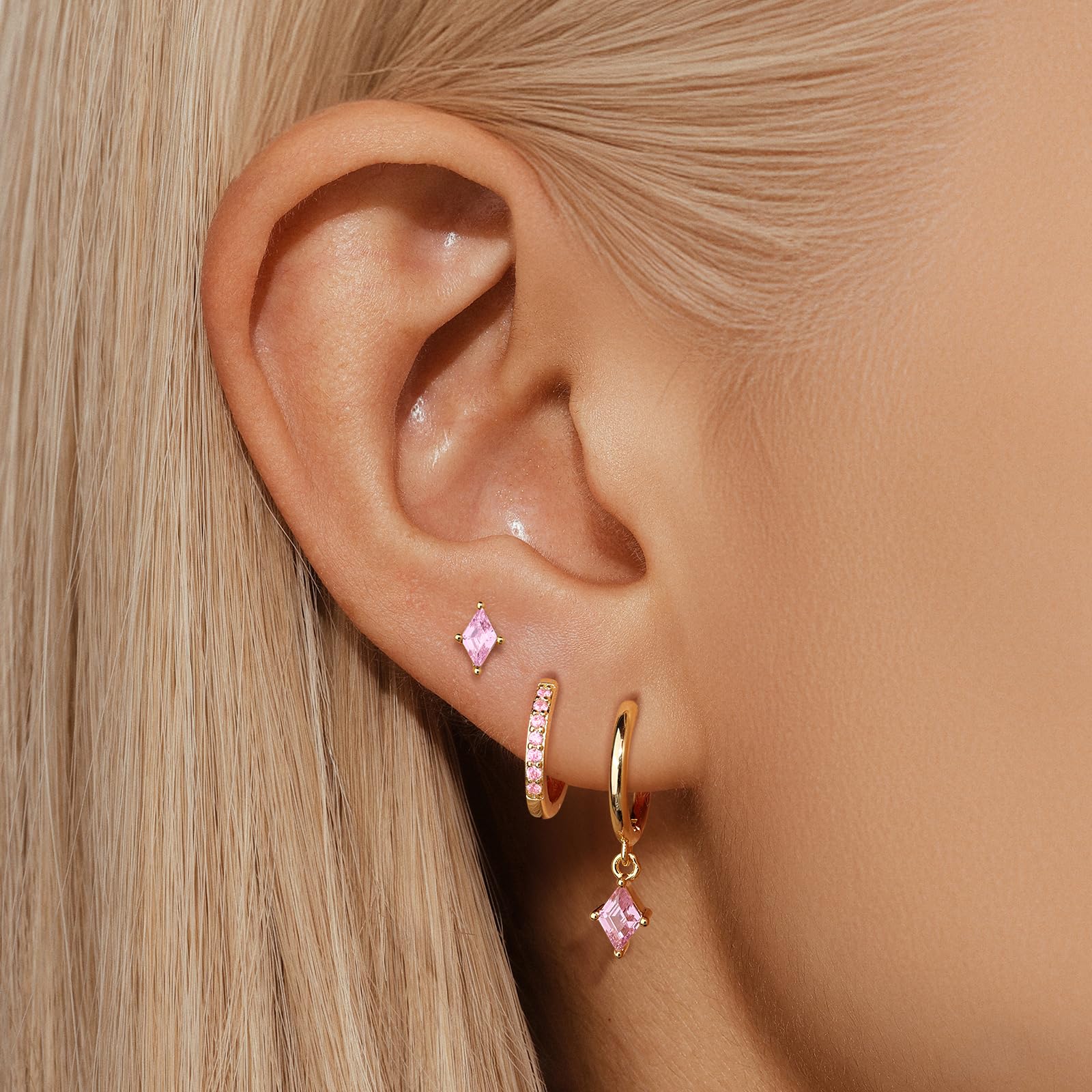 Angelady Gold Hoop Earrings Set for Women, Dainty 14K Gold Plated Huggies Earring, Sterling Silver Hypoallergenic Cartilage Earrings, Trendy Earring Stacks for Multiple Piercing Jewelry Gift(3 Pairs)