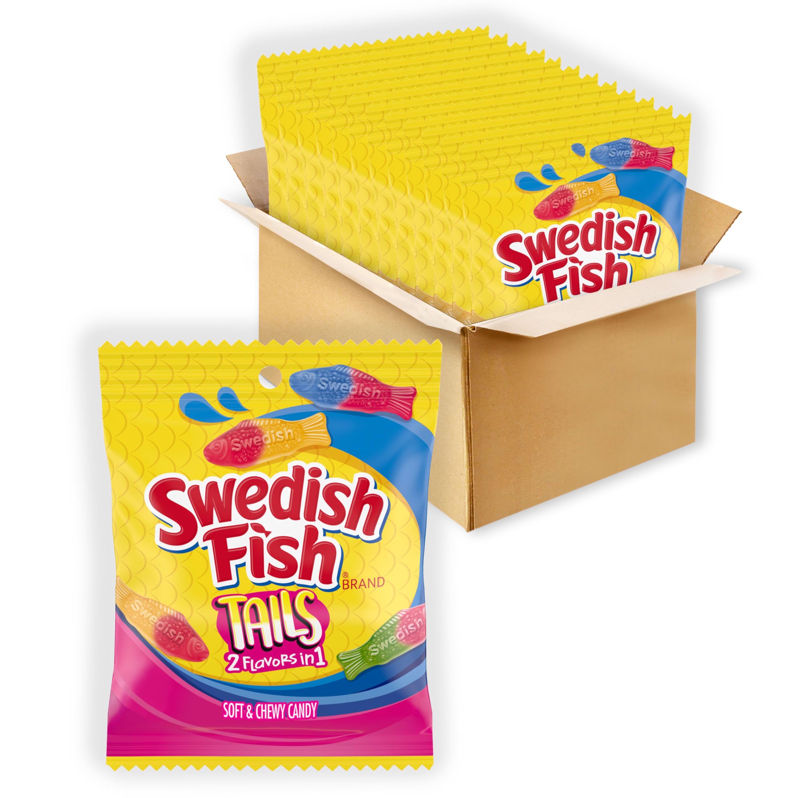 Swedish Fish Tails Candy, 3.6 Ounce Bags (Pack Of 12)