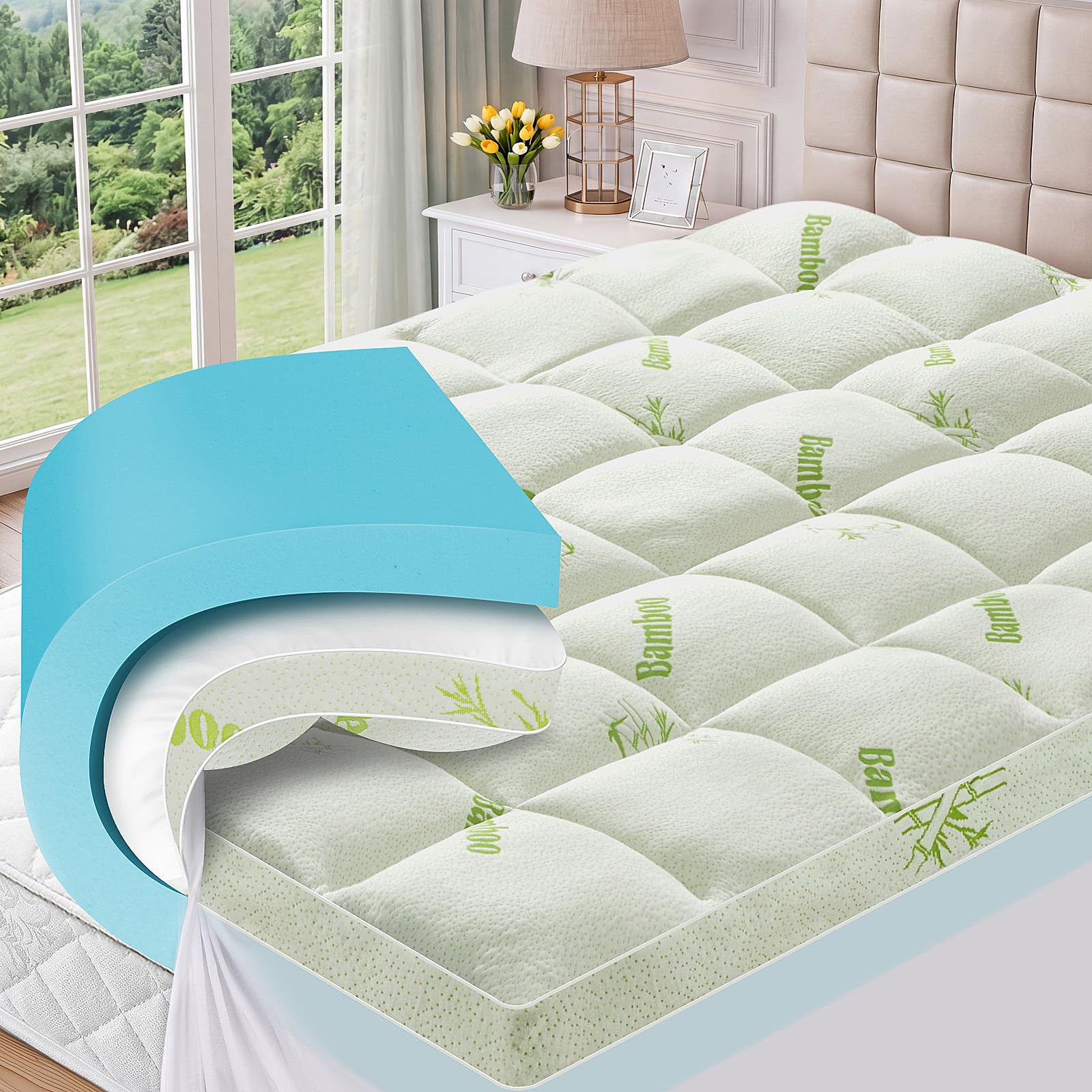 MASVIS Dual-Layer 4" Bamboo Topper