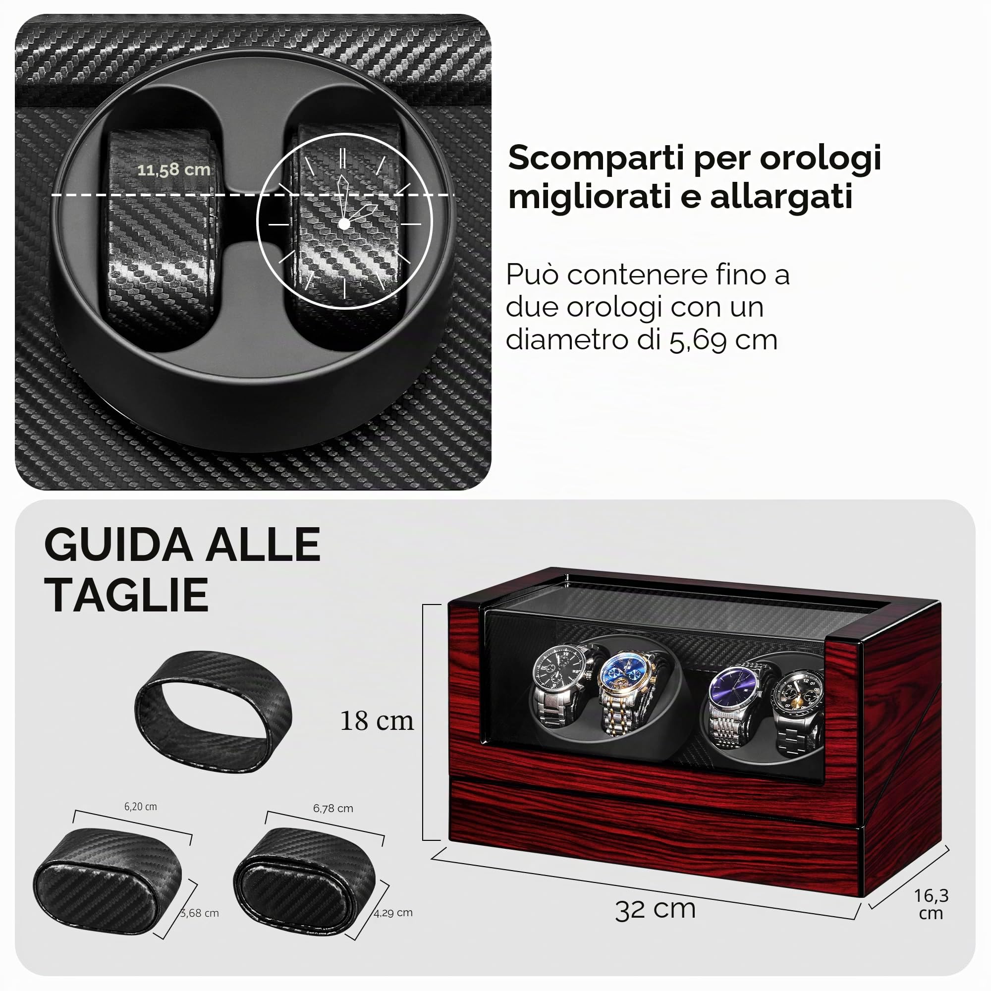 ANWBROAD Watch Winder, Scatola Caricaorologi Automatica con Luce LED, Rotazione Automatica Dell'orologio, 4 Rotatori per Orologi e Motore Super Silenzioso, JWW011Y