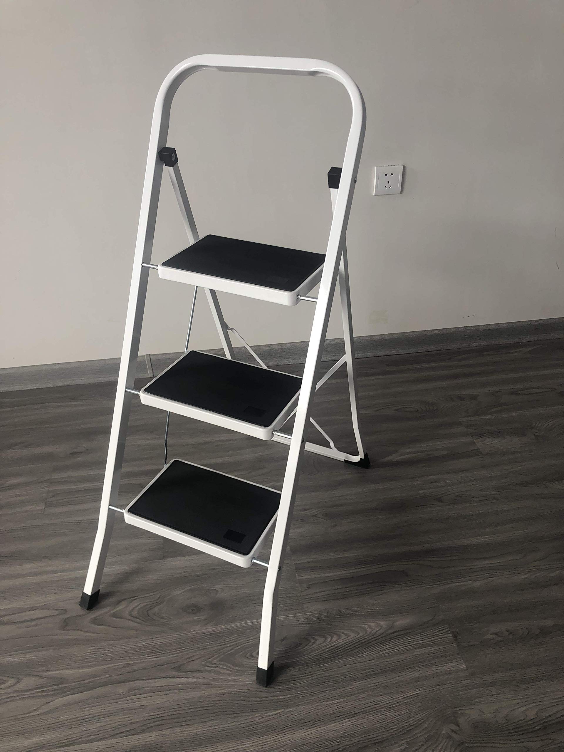 Escabeau pliable à 3 marches - Léger - Antidérapant - Pour le nettoyage de la cuisine dans le bureau à domicile - Décoration - Charge maximale : 150 kg