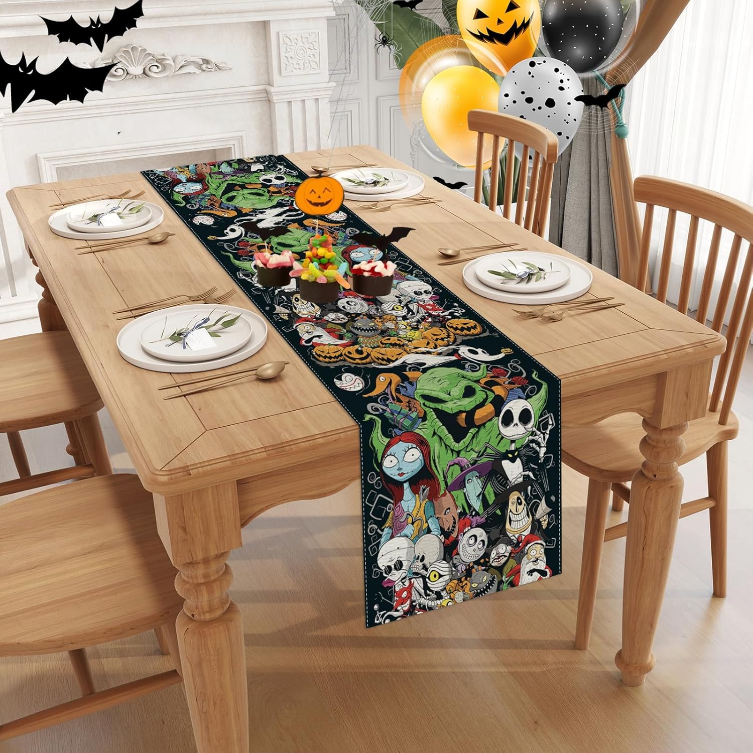 Chemin de table d'Halloween en lin - Décorations et fournitures d'Halloween pour la maison, la cuisine, la salle à manger Chemin de table d'Halloween en lin - Décorations et fournitures d'Halloween pour la maison, la cuisine, la salle à manger
