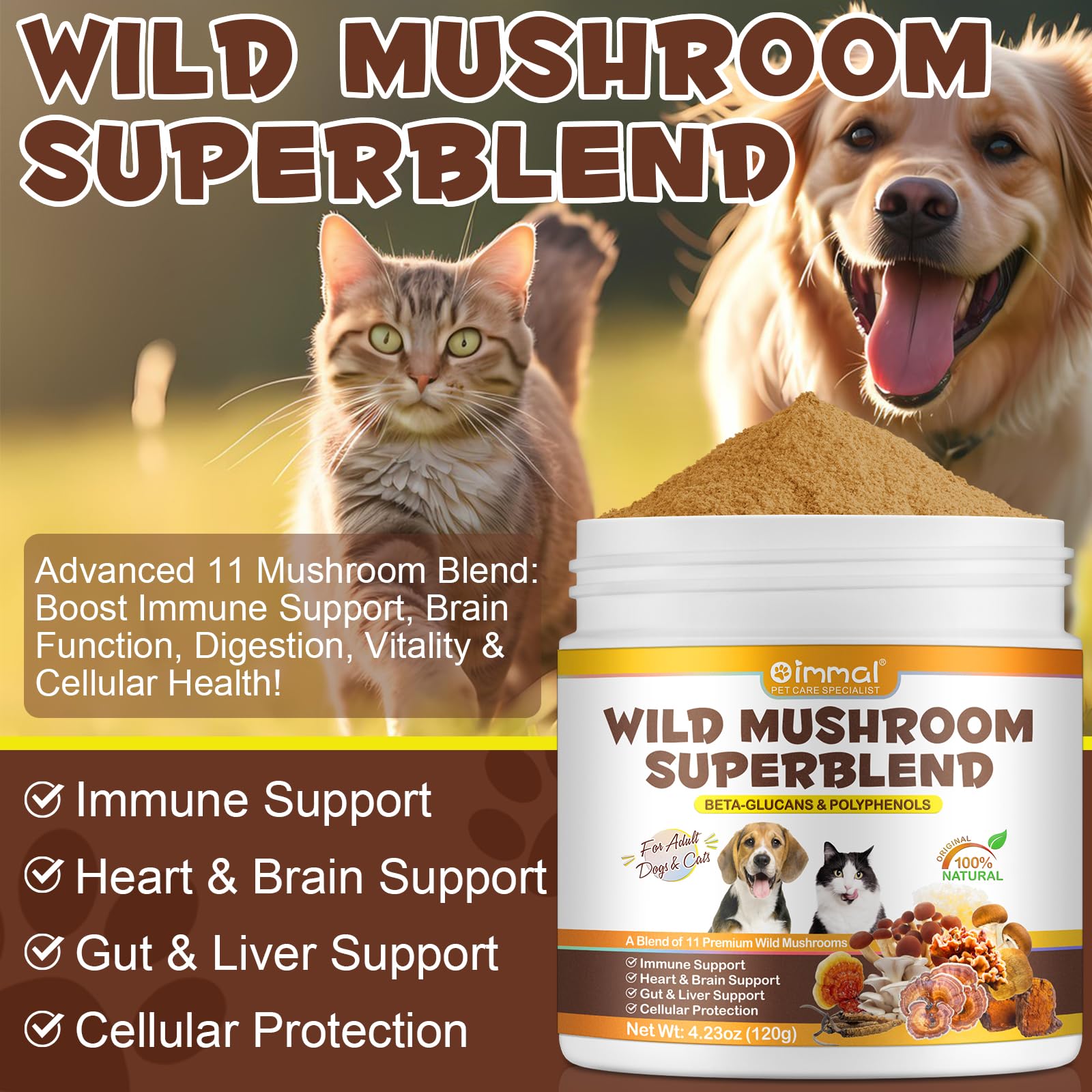 Mushroom Powder for Dogs Wild Mushroom Supplement for Cats Dog Multivitamin, Mushroom Supplement for Dogs Boosting Immunity - Image 4