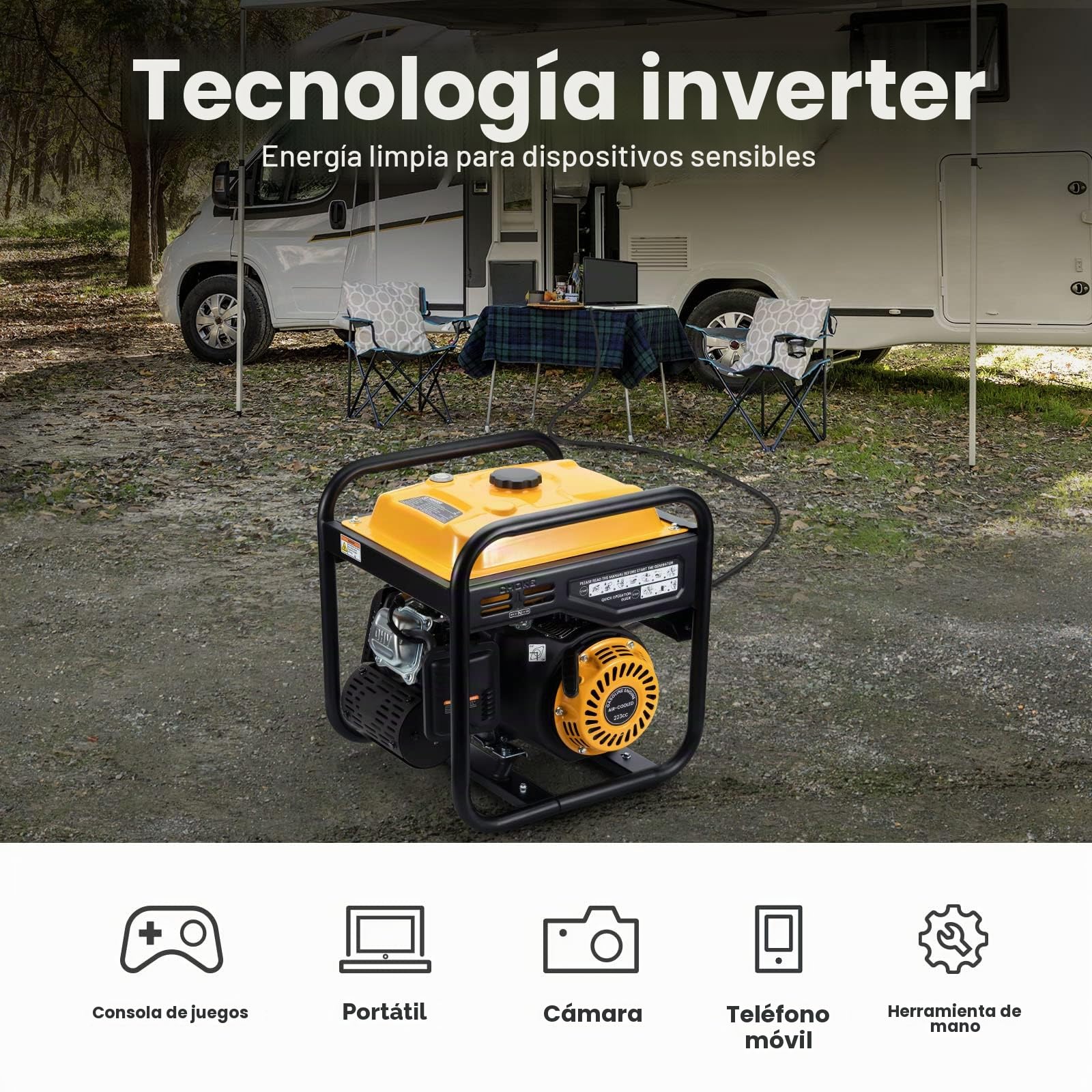 maXpeedingrods Generador inversor portátil de 3500 W, 4 tiempos, onda sinusoidal pura, generador de gasolina para camping, RV, viajes, hogar o lugares de trabajo