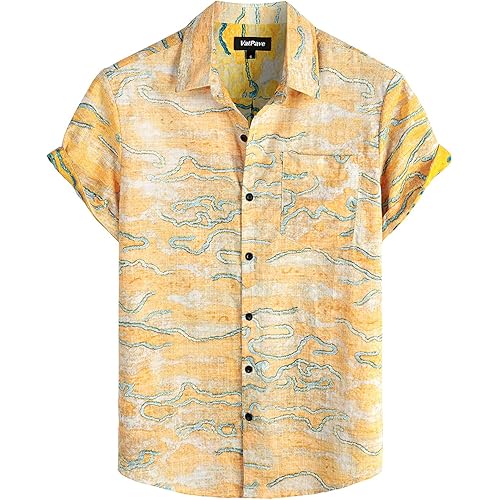 VATPAVE Mens Front Pocket Hawaiian Shirts Casual Short Sleeve Button Down Beach Shirts