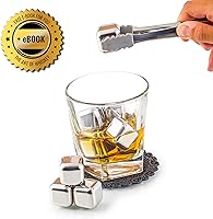 Vista 4 de Exclusive Whiskey Stones Gift Set - High Cooling Technology - Reusable Ice Cubes - Stainless Steel Whisky Rocks - Whiskey Gifts for Men - Regalos