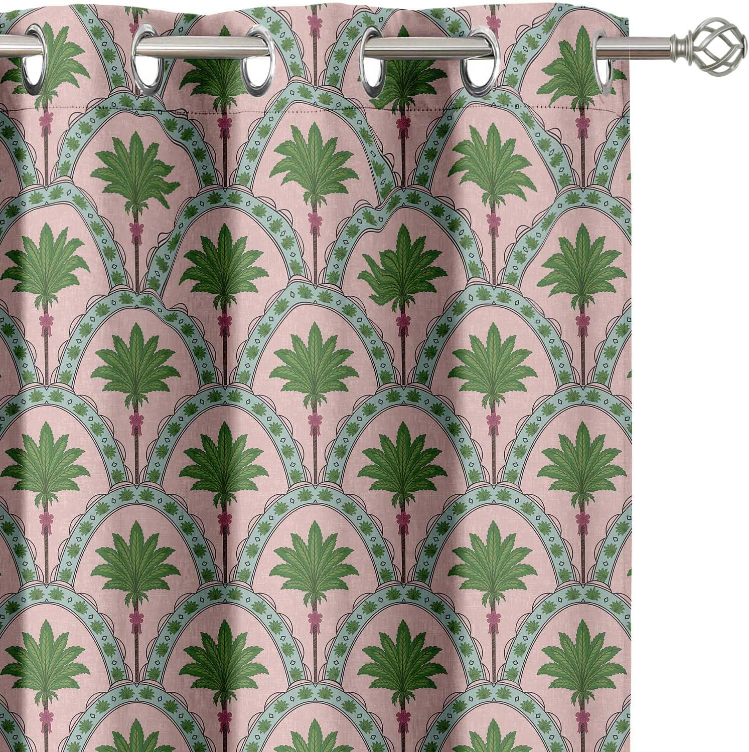 Palm Design Blackout Curtains - Set of 2 Panels, 42 x 63 Inches Each - Light Blocking & Thermal Insulated Drapes with Grommet Top for Bedroom & Living Room - Green
