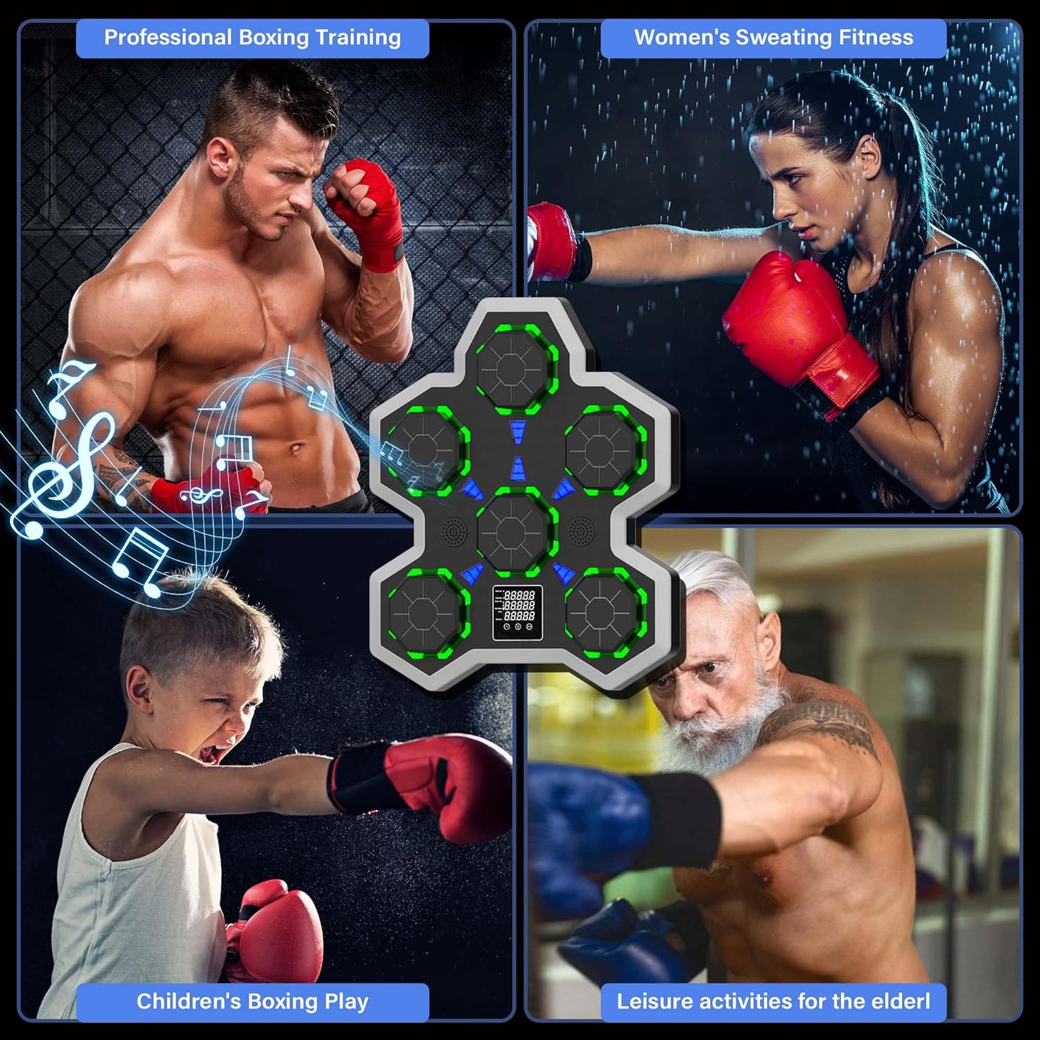 Large Size Human-shaped Smart Music Boxing Machine for Adults & Kids - Self-Adjusting Speed, Real-Time Force LED Display, Max/Average Power Tracking, Bluetooth & Height Adjustable Home Gym Equipment - Image 8