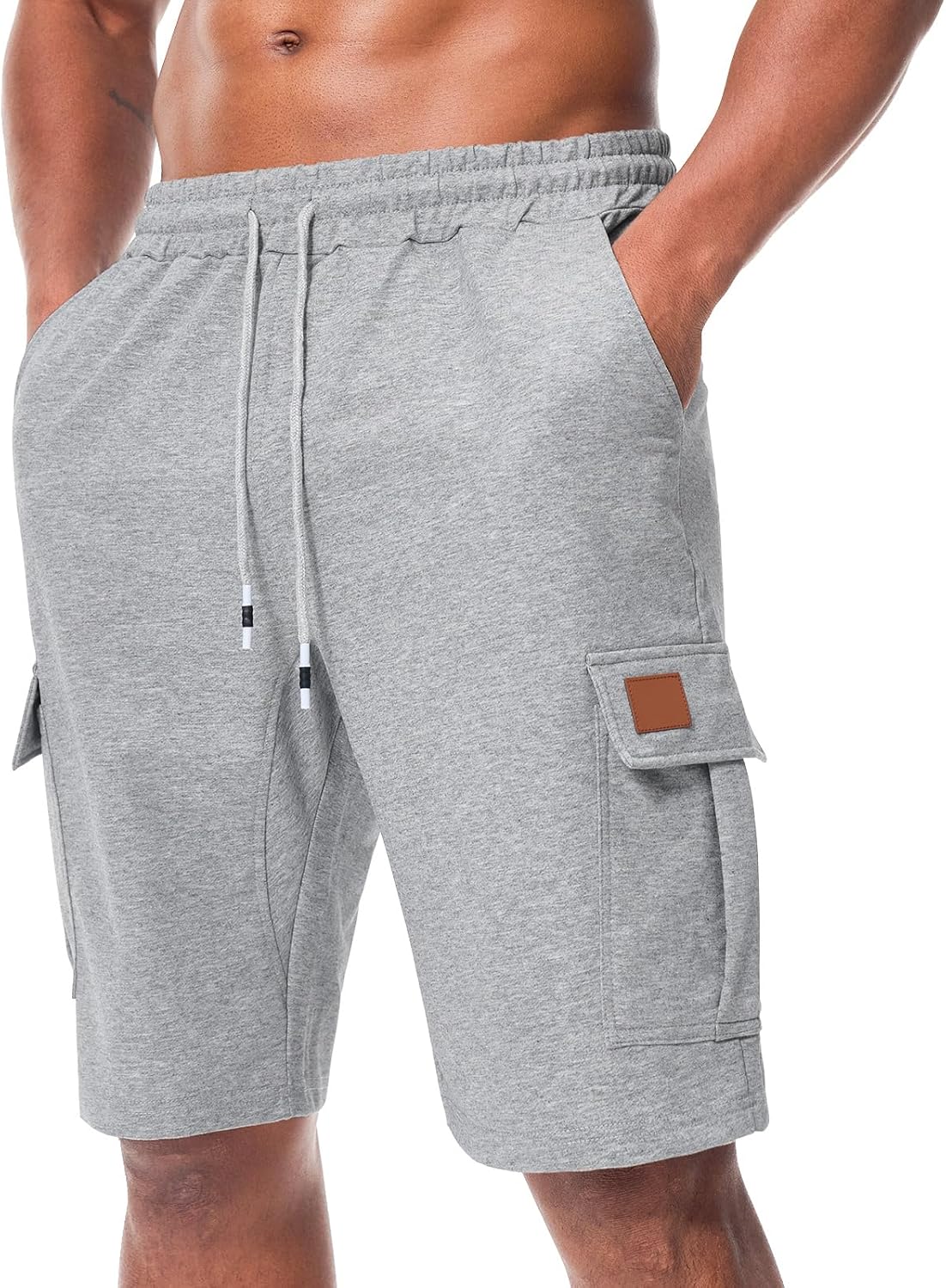 Suwangi Men’s Casual Sweat Cargo Cotton Shorts Drawstring Elastic Waist Short Athletic Workout Gym Jogger Shorts with Pockets - Image 8