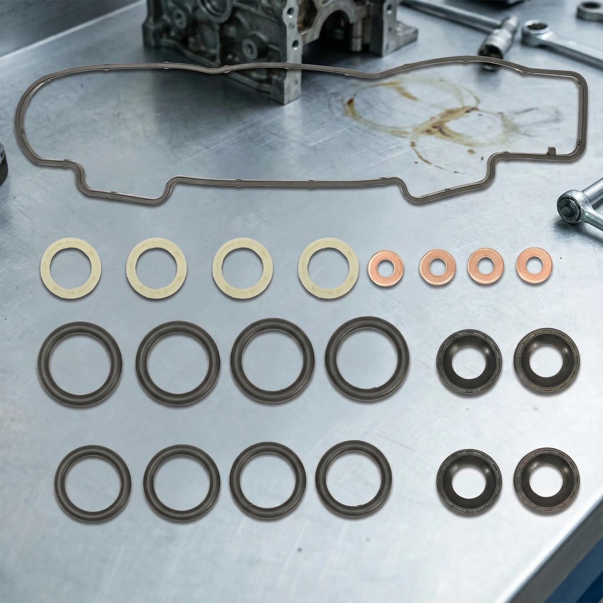 Kit de 20 Pièces Joints d'Injecteurs Carburant Admission Cache Culbuteur Compatible avec Moteurs 1.6 HDi/TDCi - Pour PEUGEOT 206 207 307 308 CITROËN C2 C3 C4 C5 - Remplace 1609848080, 1610564580
