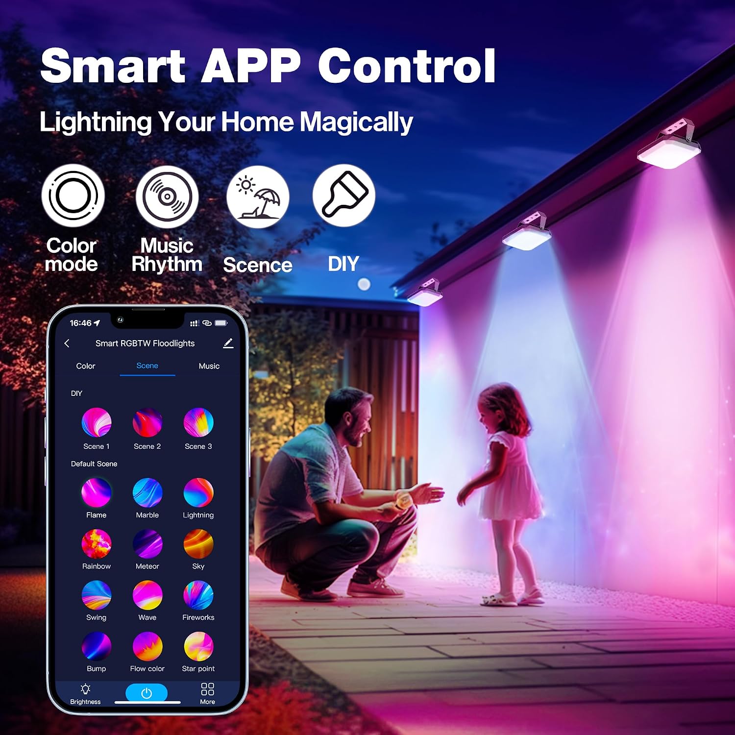LED Flood Light, RGB Color Changing Flood Lights Outdoor, Smart Low Voltage Landscape Lights with App Control, 2700-6500K, IP65 Pathway Lights for Garden Yards, Holiday Light, Patio Light