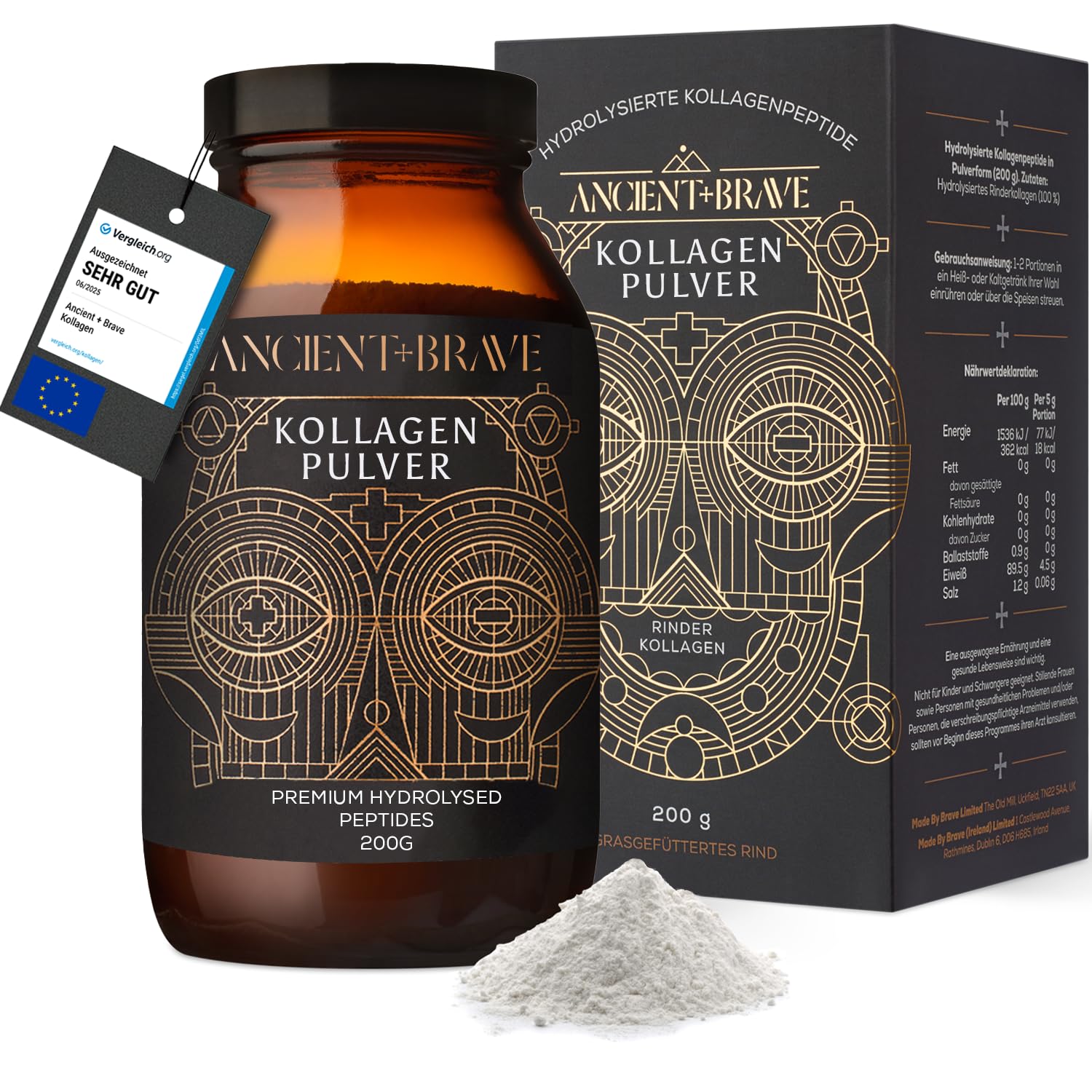 Ancient + Brave True Collagen | 200 g | 33 Portionen | Kollagen | Rinderkollagen, Kollagenhydrolysat Typ I, Proteinquelle, Ohne Zucker & Zusatzstoffe