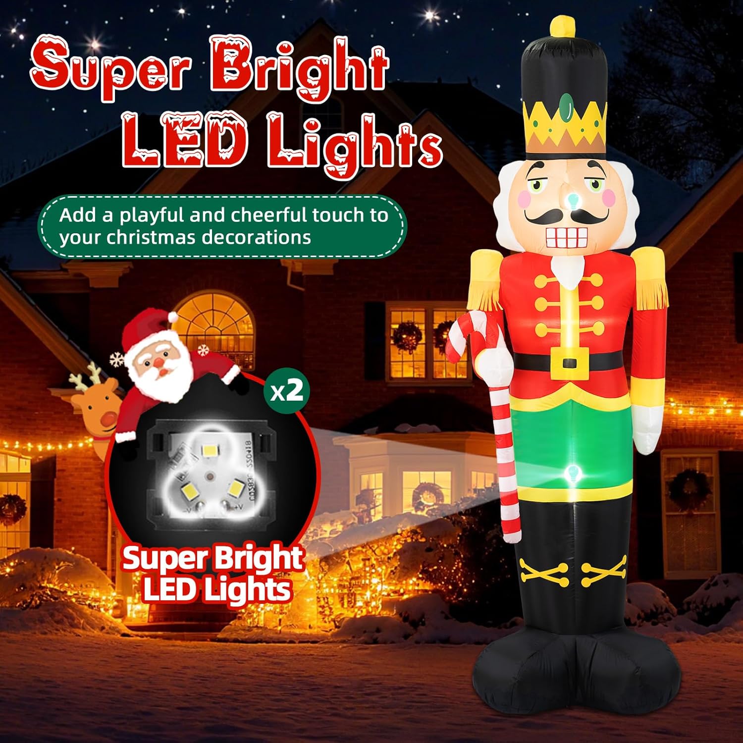 B&D 8FT Christmas Inflatables Nutcracker Soldier Outdoor Decorations, Christmas Blow Up Nutcracker Decorations with Candy Cane Built-in LEDs Inflatable Xmas for Holiday Party Outdoor Lawn Garden Decor