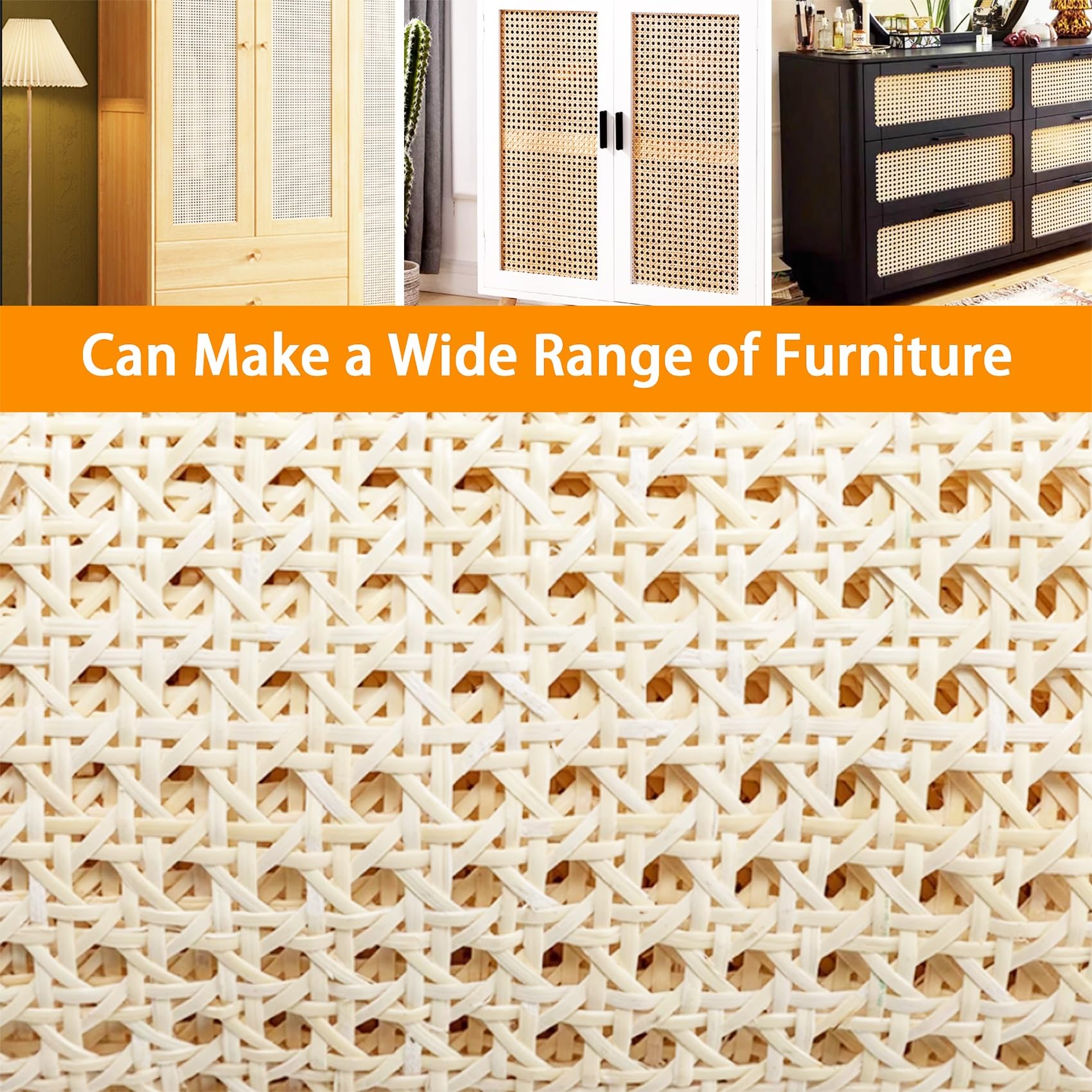 80cm de Largeur, Blanc Naturel Rouleau de Cannage Rotin pour Meuble, Naturel Sangle Canne Pré-tissée Ouverte, Naturel Rouleau de Toile Tissu en Rotin pour Chaise Armoire Bricolage Projets de Cannage(4