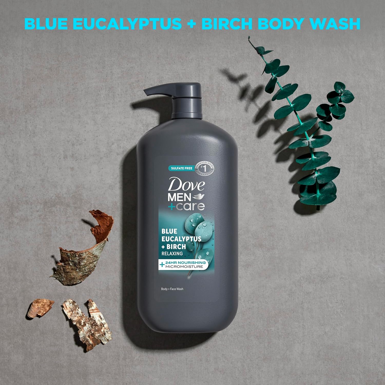 Dove Men+Care Relaxing Blue Eucalyptus + Birch Body and Face Wash with 24-Hour Nourishing Micromoisture Technology Body Wash for Men 30 oz - Image 3